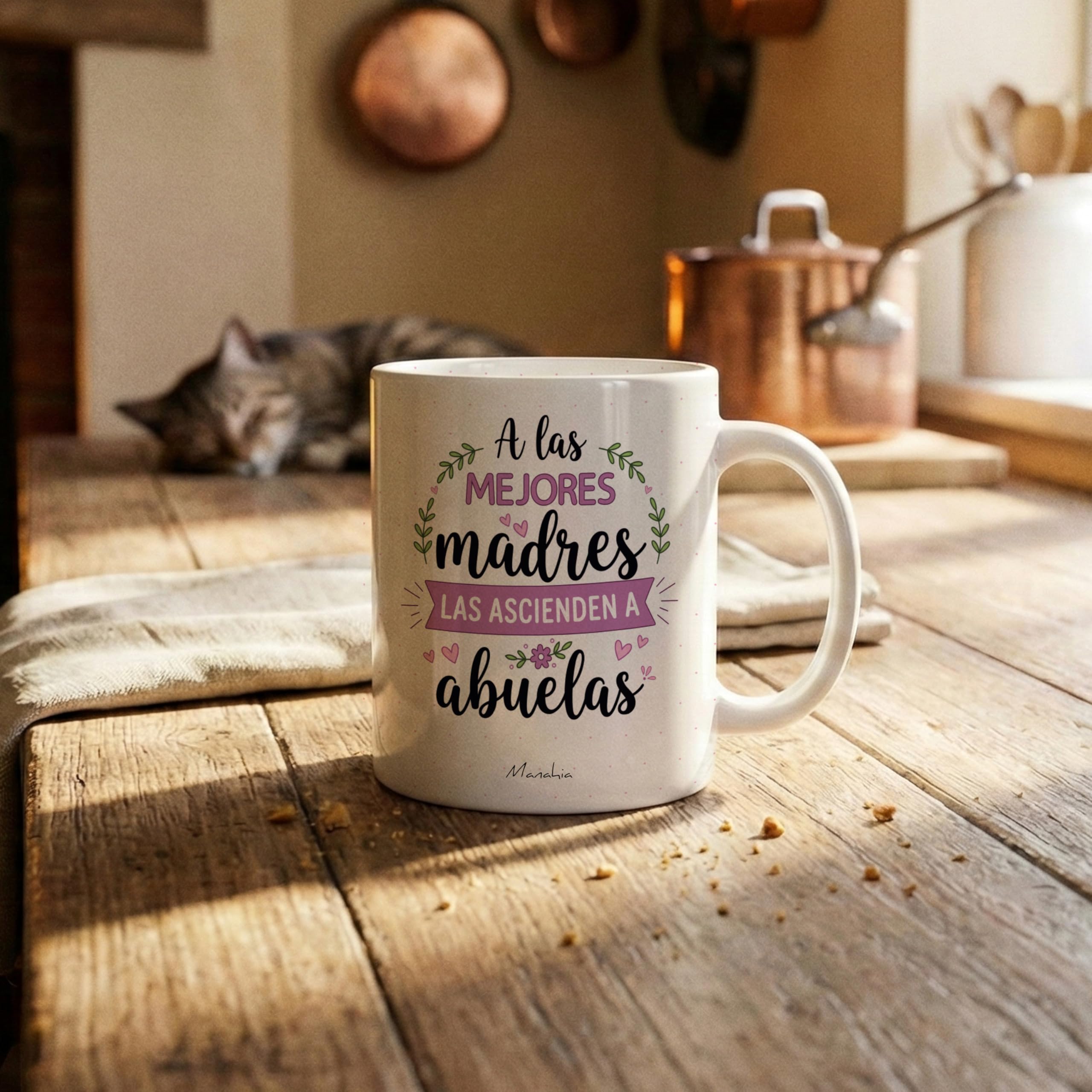Manahia - Taza Abuela - A las mejores madres las ascienden a abuelas | Regalo Original Futura Abuelita - Yaya - Idea Sorpresa Anuncio Embarazo | Caja Regalo Kraft — view 2