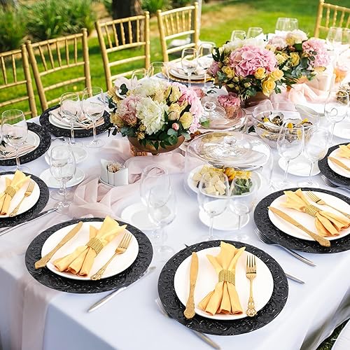 Miniatura 6 de Zhehao 50 unidades de platos antiguos a granel de 13 pulgadas con borde en relieve de plástico, platos redondos decorativos para cenas, bodas,