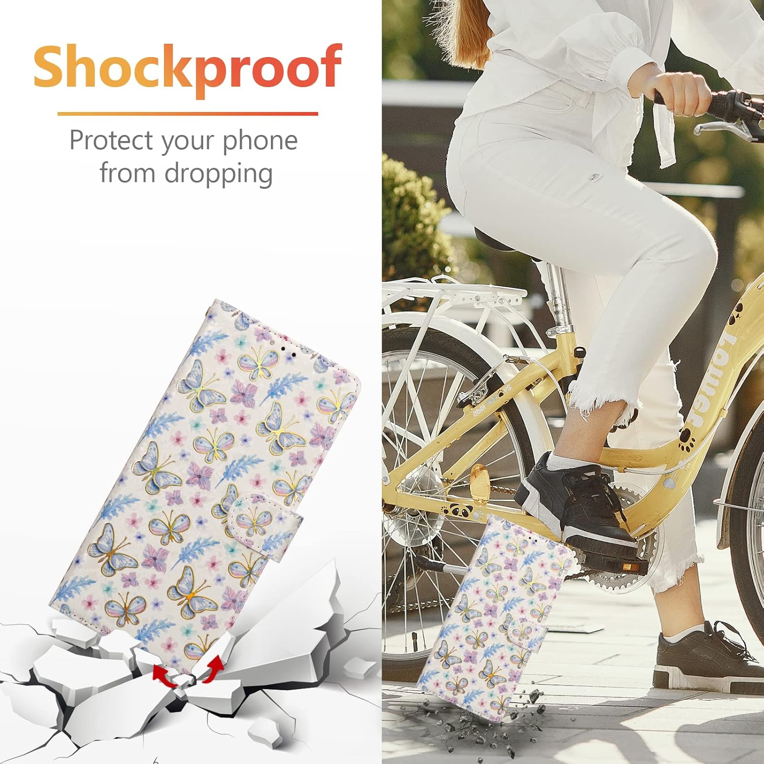 UEEBAI Wallet Case for iPhone 14 Pro Max 6.7 inch, PU Leather Phone Case Kickstand RFID Blocking Flip Case Card Slot Wrist Strap Relief Engraved Pattern Magnetic Closure Flower Folio Case, Butterfly - Image 8