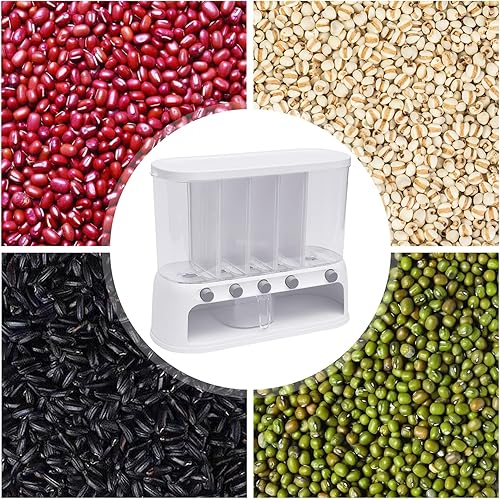 Miniatura 6 de Gdrasuya10 Dispensador de arroz y cereales de 22 libras, recipiente de alimentos secos de cocina con tapa hermética para humedad, salida de 1 clic,