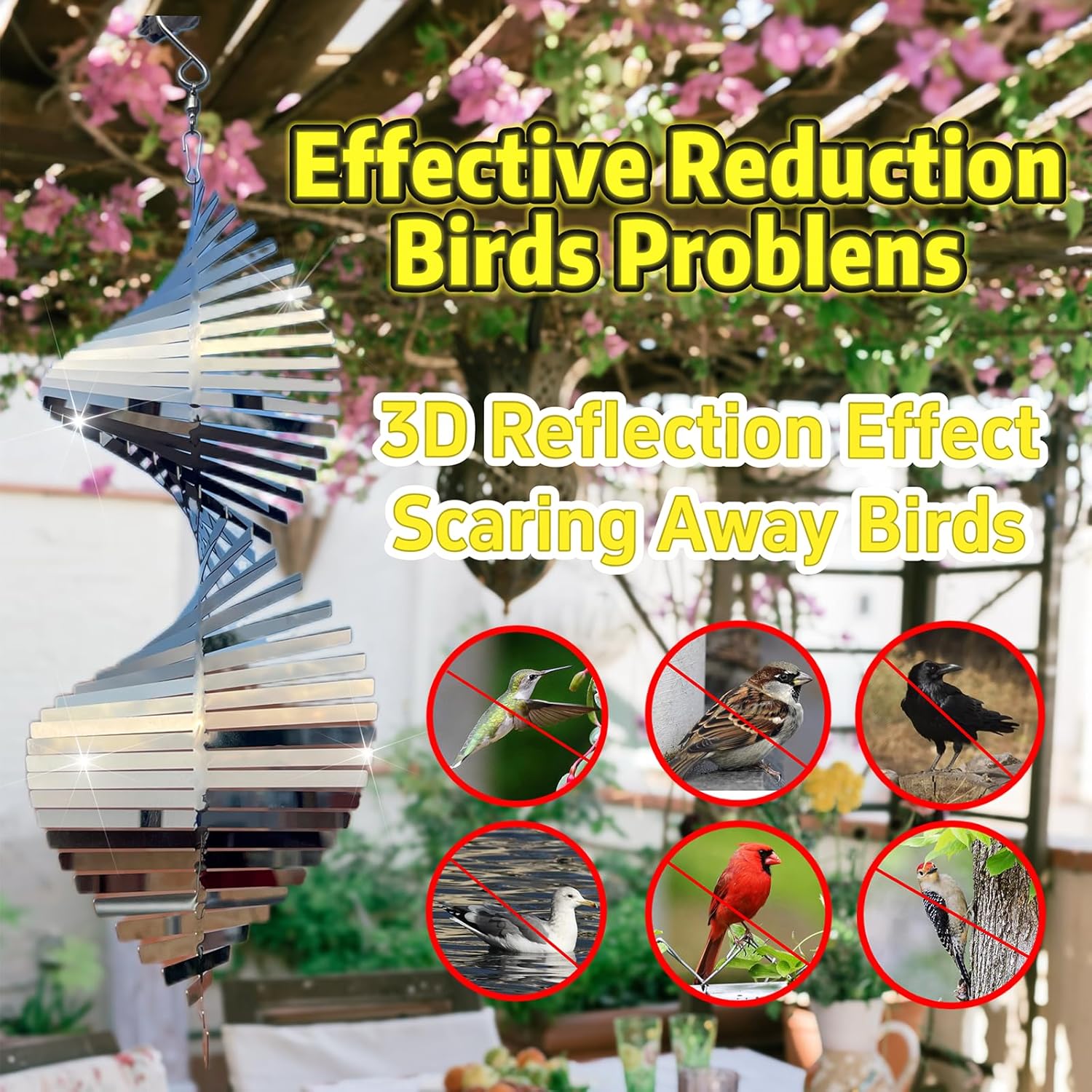 Hanging Wind Spinners Stainless Steel Metal Outdoor Garden Decor, Highly Reflective Bird Deterrent to Scare Birds Away from Yard Patio Farm 12inch,Gifts for Women Mom Dad Friend - Image 3