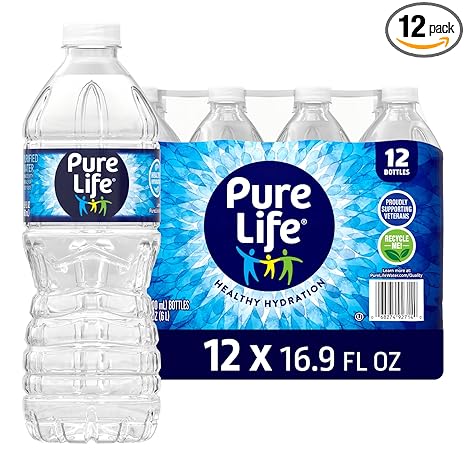 Pure Life Purified Water Bottles, 12 Pack - Still Bottled Water Enhanced with Minerals for a Crisp Taste, Plastic Bottles - 16.9 Fl oz