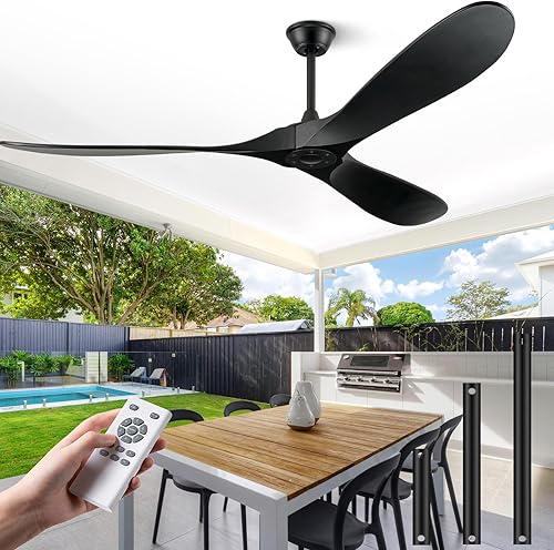 ABZ Ventiladores de techo sin luces, ventiladores de techo modernos de 72 pulgadas sin luces con control remoto, ventiladores de techo negros de