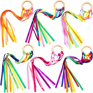 Sumind Rainbow Ribbon Dance Wands for Kids, 6 Pieces