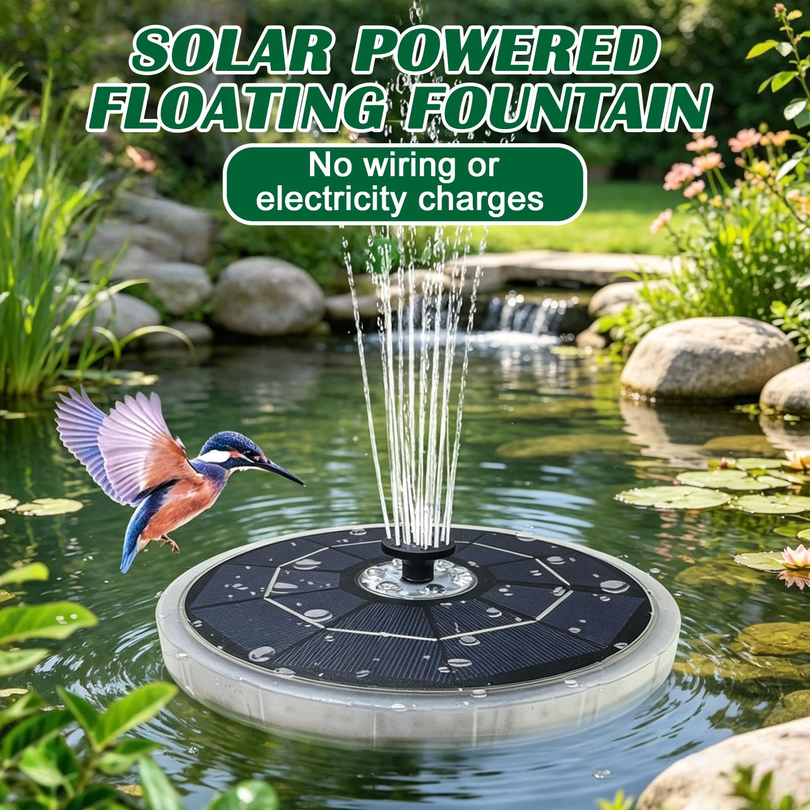 Fontana Solare LED 3.8W Pompa Ad Acqua Solare Diametro 180mm Multicolore