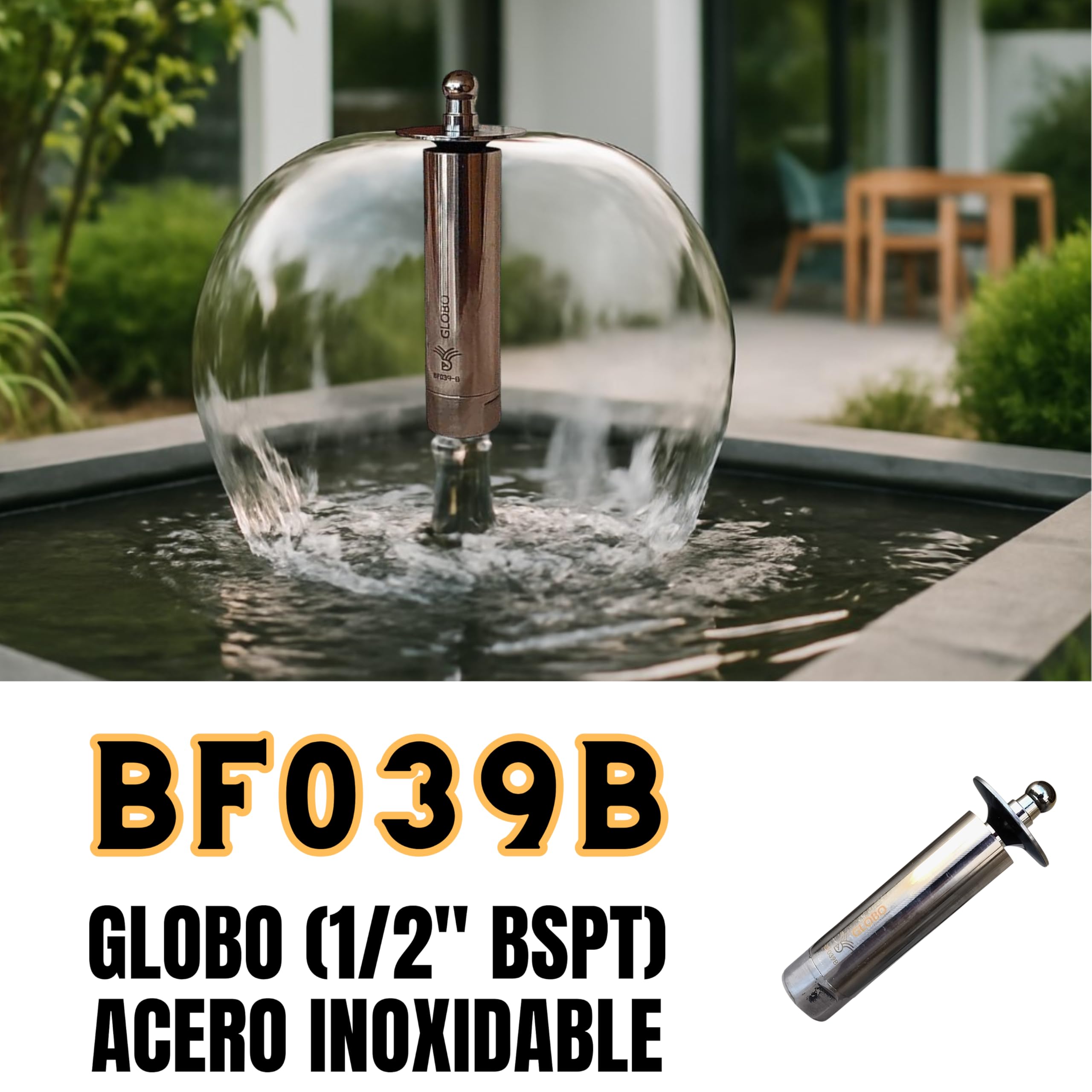 Ugelli per fontane da giardino – Palloncino da 1/2" in acciaio – Ugelli e beccucci per laghetti regolabili (BF039-B)