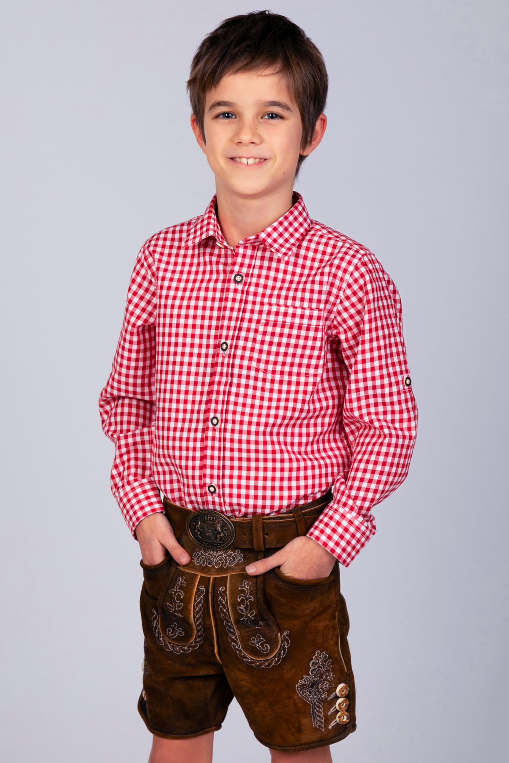 Edelnice Trachtenmode Kinder Trachtenhemd rot oder blau kariert Gr. 128-164 (as3, Numeric, Numeric_128, Regular, Rot)