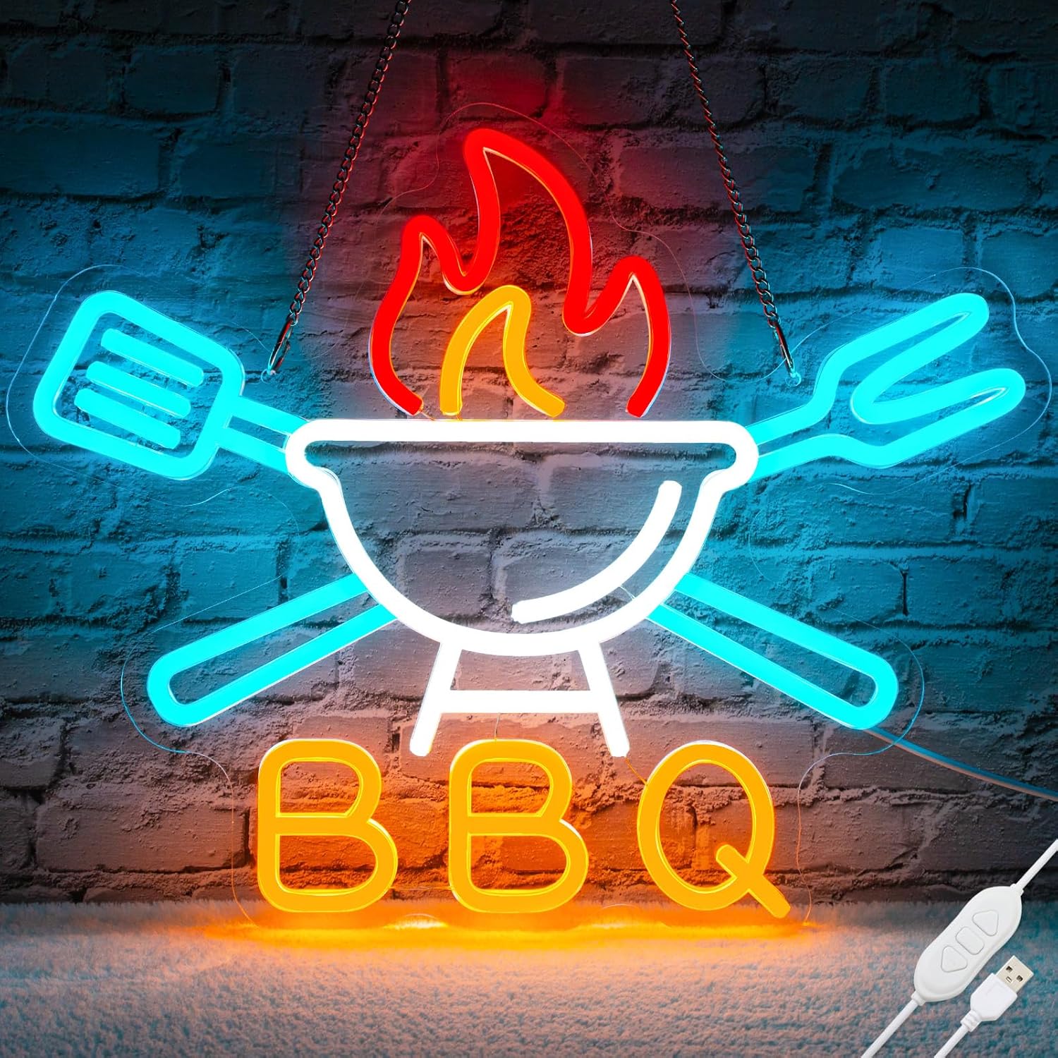 BBQ Neon Signs Dimmable LED BBQ Signs for Wall Decor, USB Powered Bright Barbecue Neon Lights for Beer Pub Man Cave Party Club BBQ Shop Restaurant Showcase Window D-BBQ