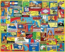 White Mountain 1000 Piece Jigsaw Puzzle Vintage States Collage Puzzles with Large Pieces for Adults and Family 24"x30" - State Travel Stickers