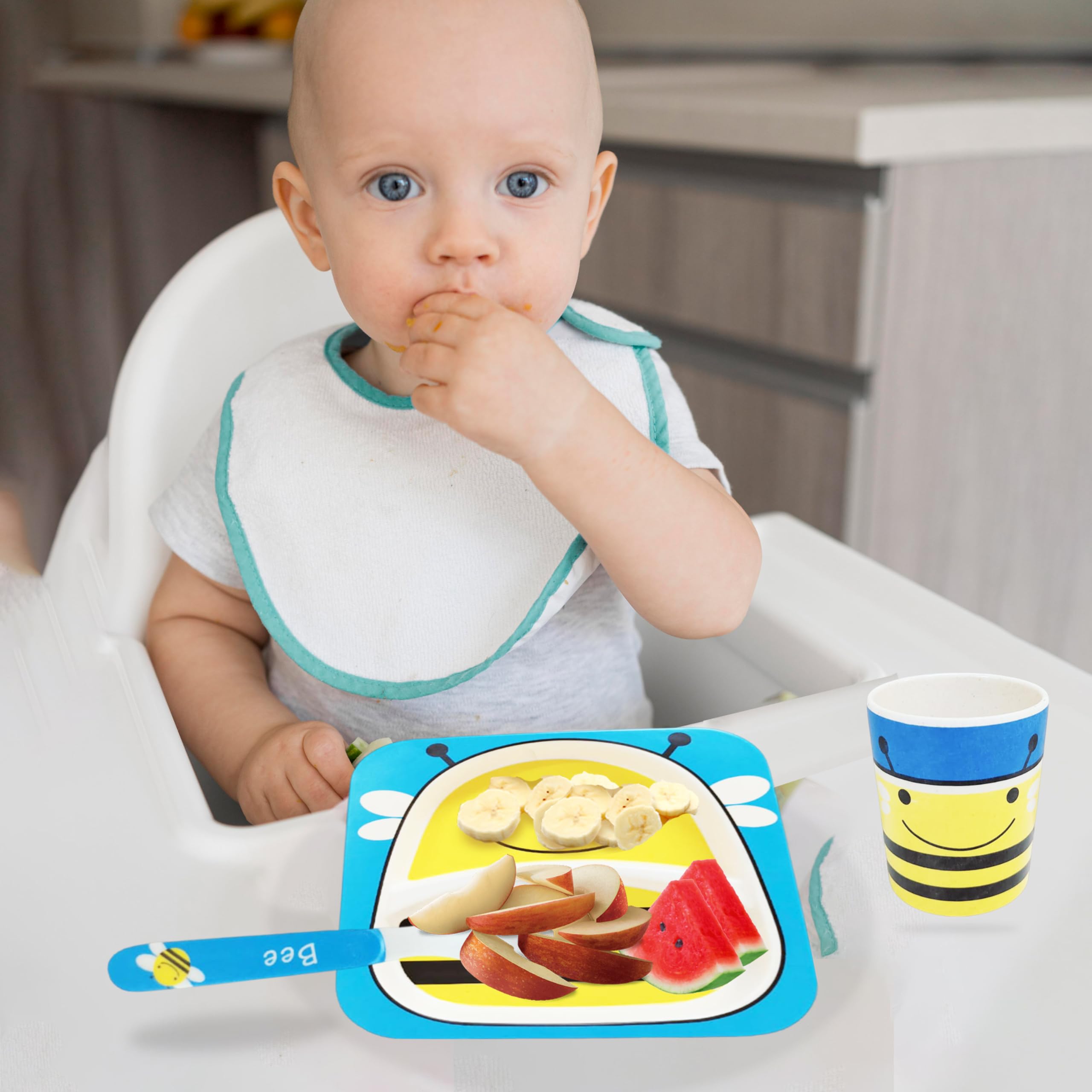 Bembika Baby Self Feeding Essential Baby Dinnerware Bamboo Fibre Dinner Set for Kids for Kids and Toddlers - Pack of 5 (Yellow) 4