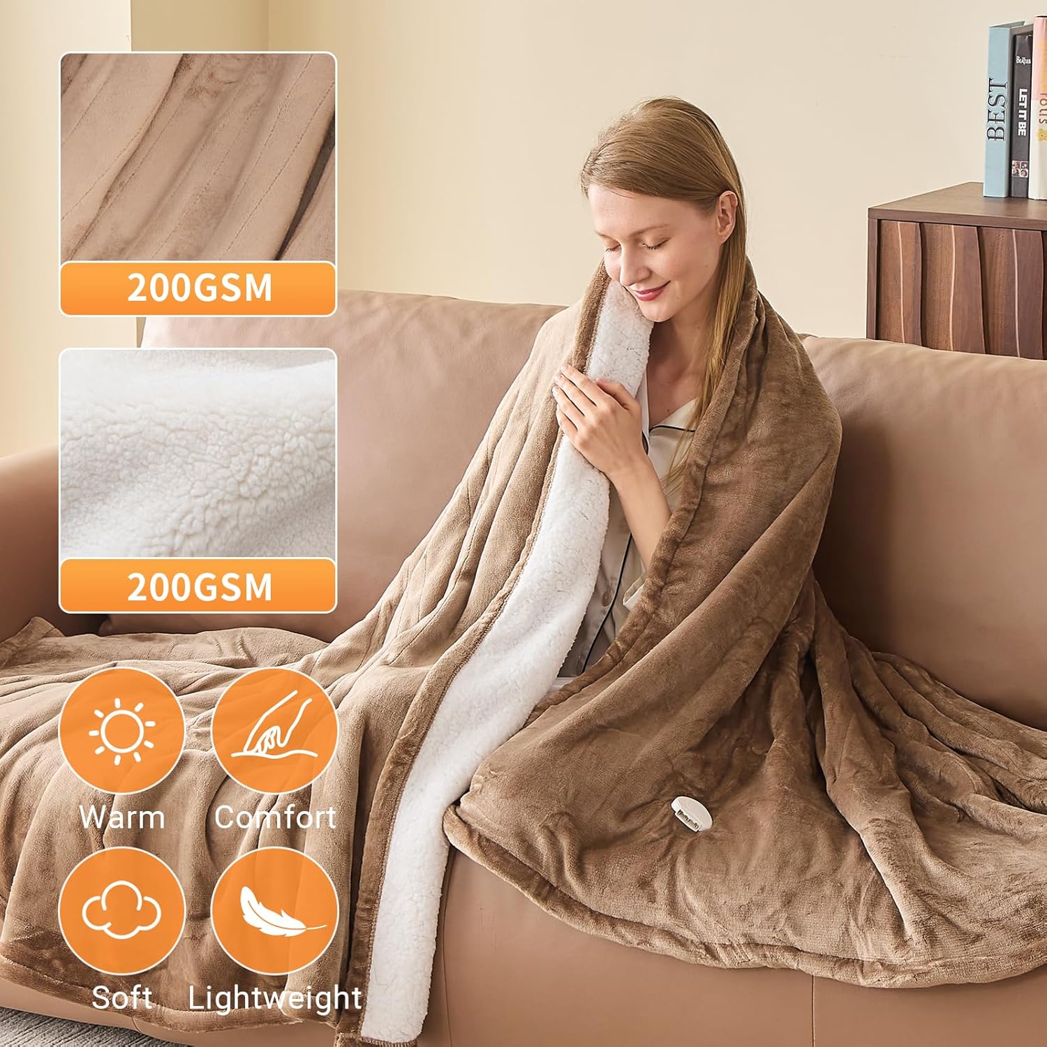 Electric Heated Blanket Queen Size 84''x90'' Soft Flannel & Sherpa Electric Blanket with 10 Heating Levels, Automatically Shut Down After 8h with Overheat Protection Machine Washable - Image 2