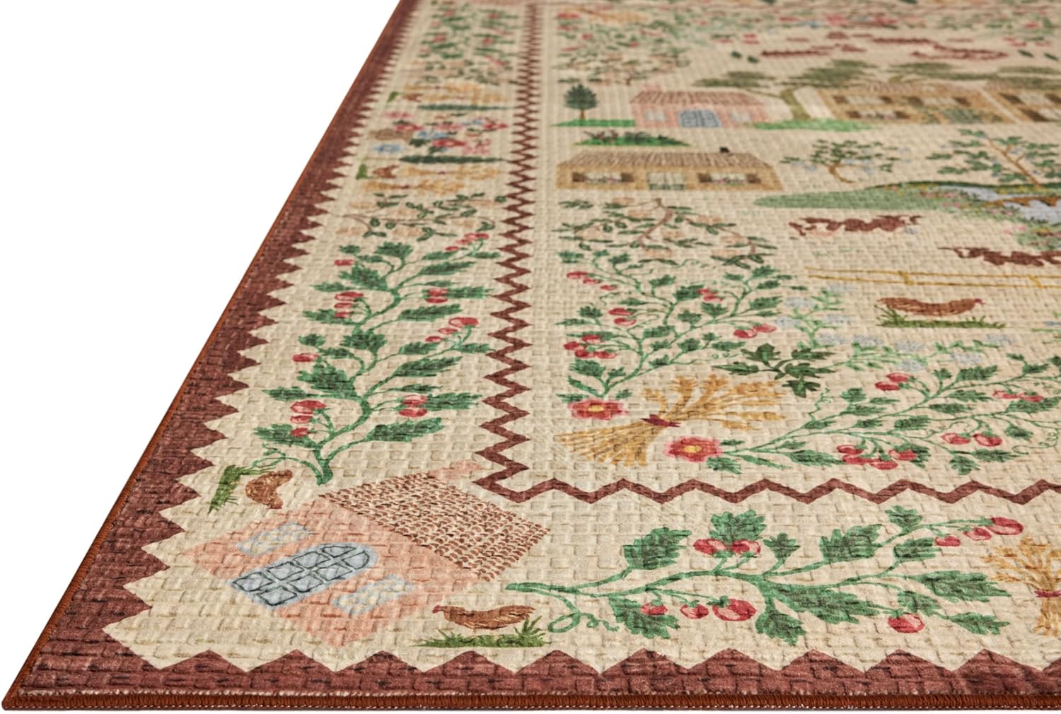Loloi Rifle Paper Co. Orchard Collection ORH-02 Antique Ivory/Multi 2'-6" x 11'-6" Runner Rug Machine Washable,Floral,Vintage Inspired,Farmhouse,Printed,Low Pile,Soft,Living Room,Bedroom,Dining,Carpet
