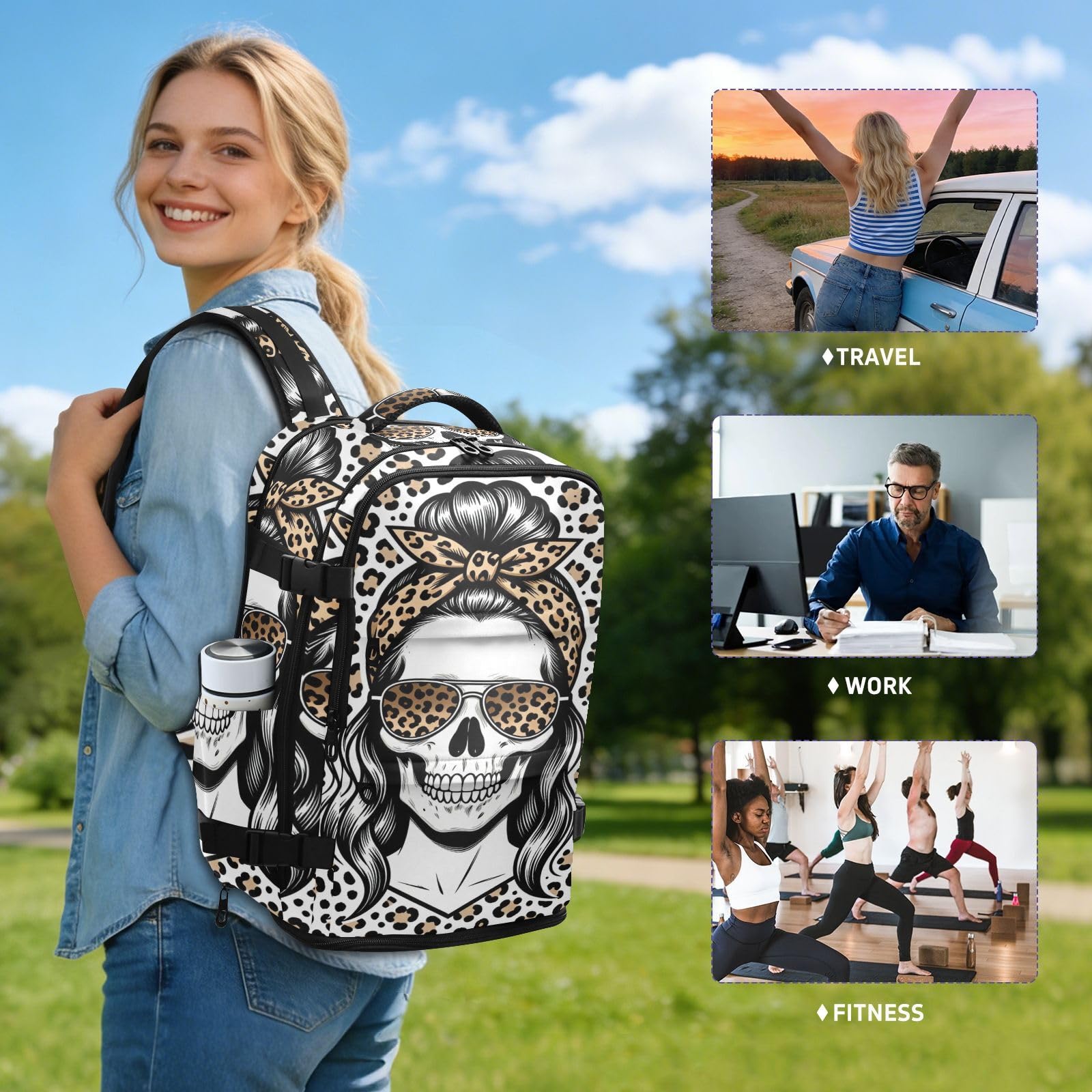 Plecak podręczny do samolotów torba na laptopa 16 cali dla kobiet | Wodoodporna lekka torba robocza damska nadruk w panterkę 15,6 torba na laptopa do samolotów mochila de trabajo para
