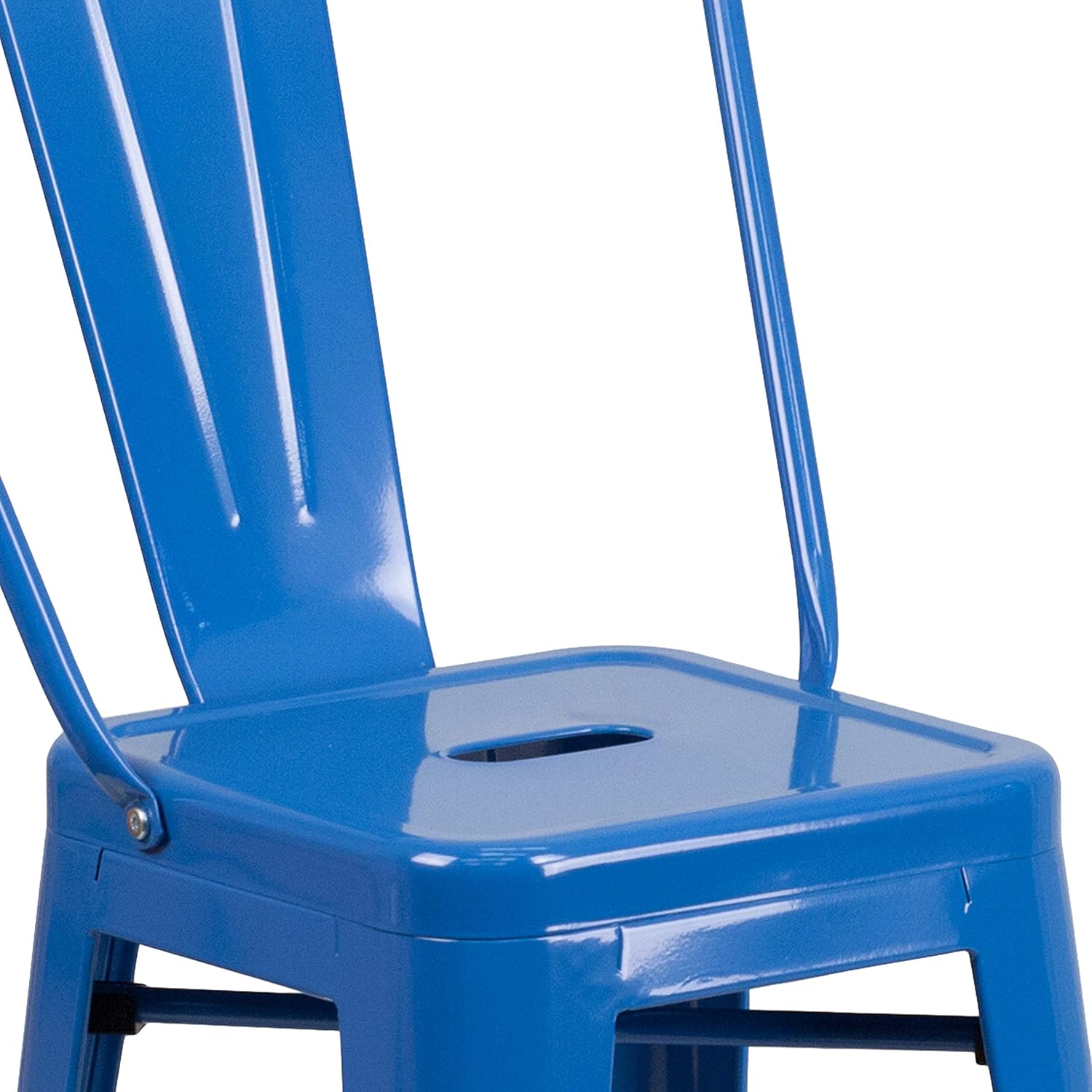 BizChair Commercial Grade 24" H Blue Metal Indoor-Outdoor Counter Height Stool w/Back