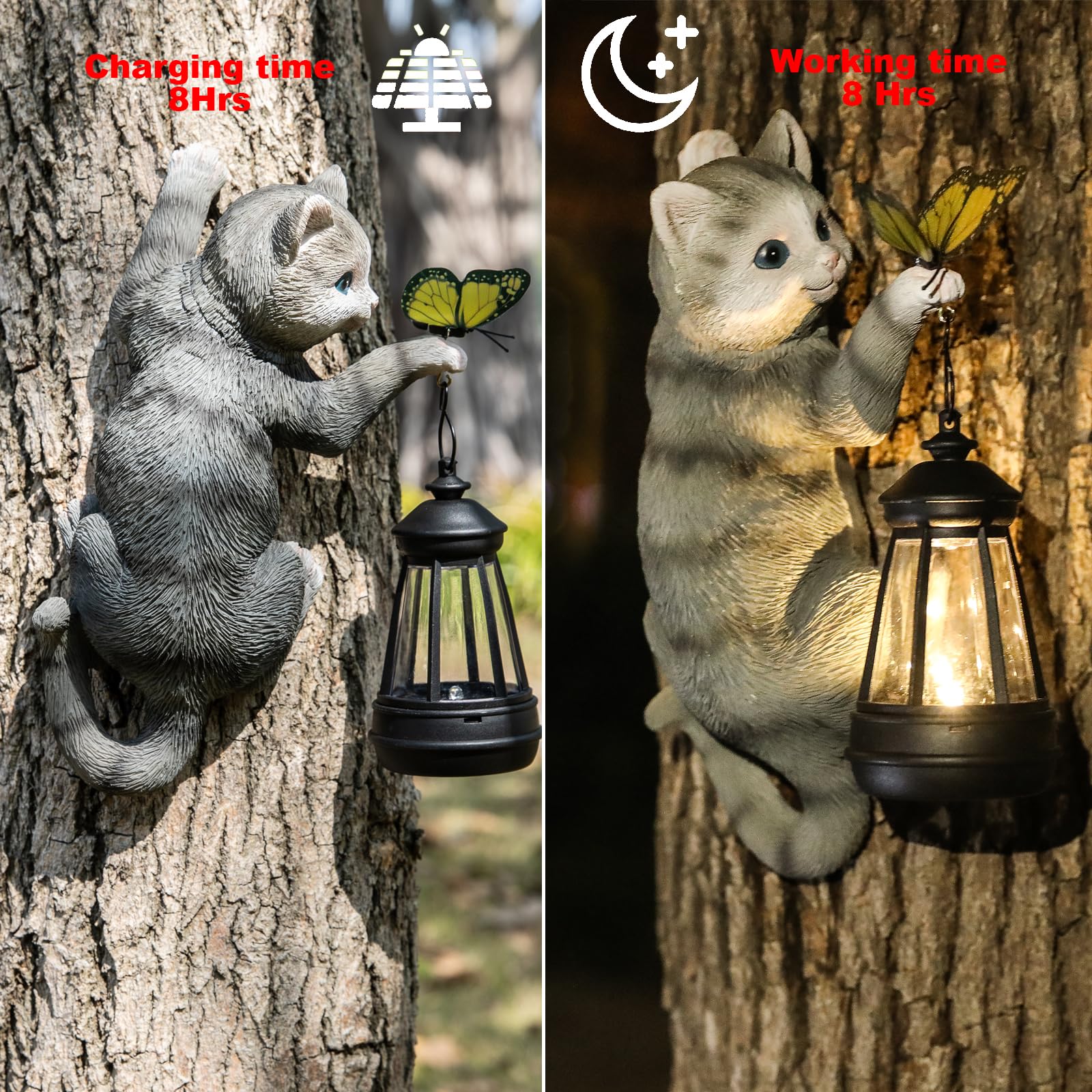 Decoración de porche de jardín, estatua de gato, decoración solar para patio al aire libre, amantes de los gatos, regalos de jubilación para mujeres, mamá, abuela