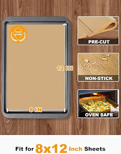 Vista 2 de SMARTAKE 200 hojas de papel pergamino para hornear, 8 x 12 pulgadas, antiadherentes precortadas para hornear, para hornear, asar a la parrilla, pan