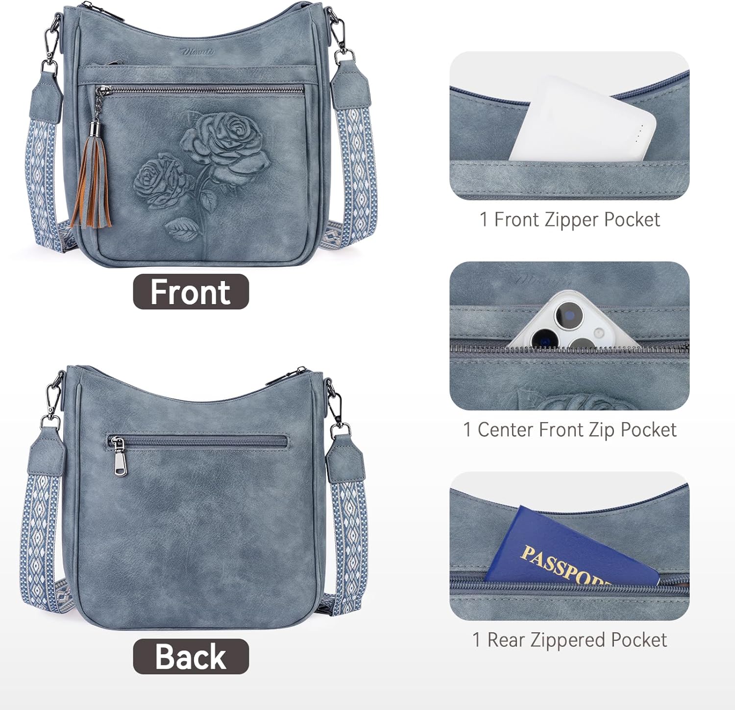 Crossbody Bags for Women Trendy Vegan Leather Hobo Purses Embossed Shoulder Handbag Lightweight Travel Purse - Image 4