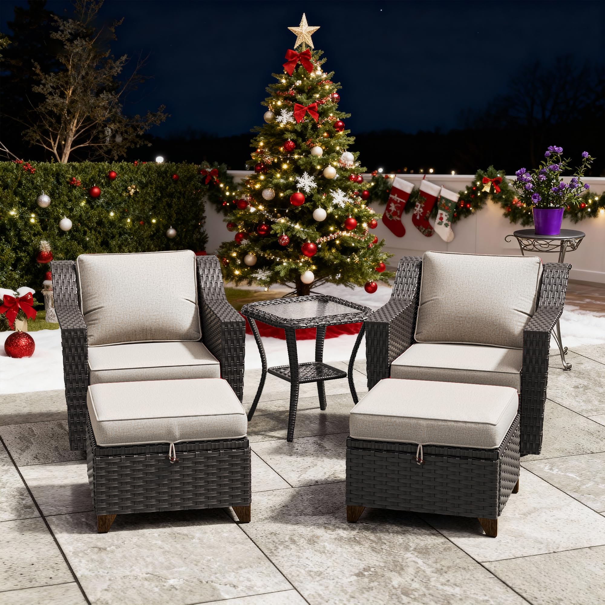 5 Piece Patio Furniture Set, Wicker Outdoor Conversation Set