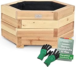 holz4home® Outdoor Plant Pot S I Hexagonal Made of Fir Wood I Includes Garden Gloves and Fleece I Flower Pot Patio Made of Wood I Plant Box Plant Pot Flower Pot Balcony