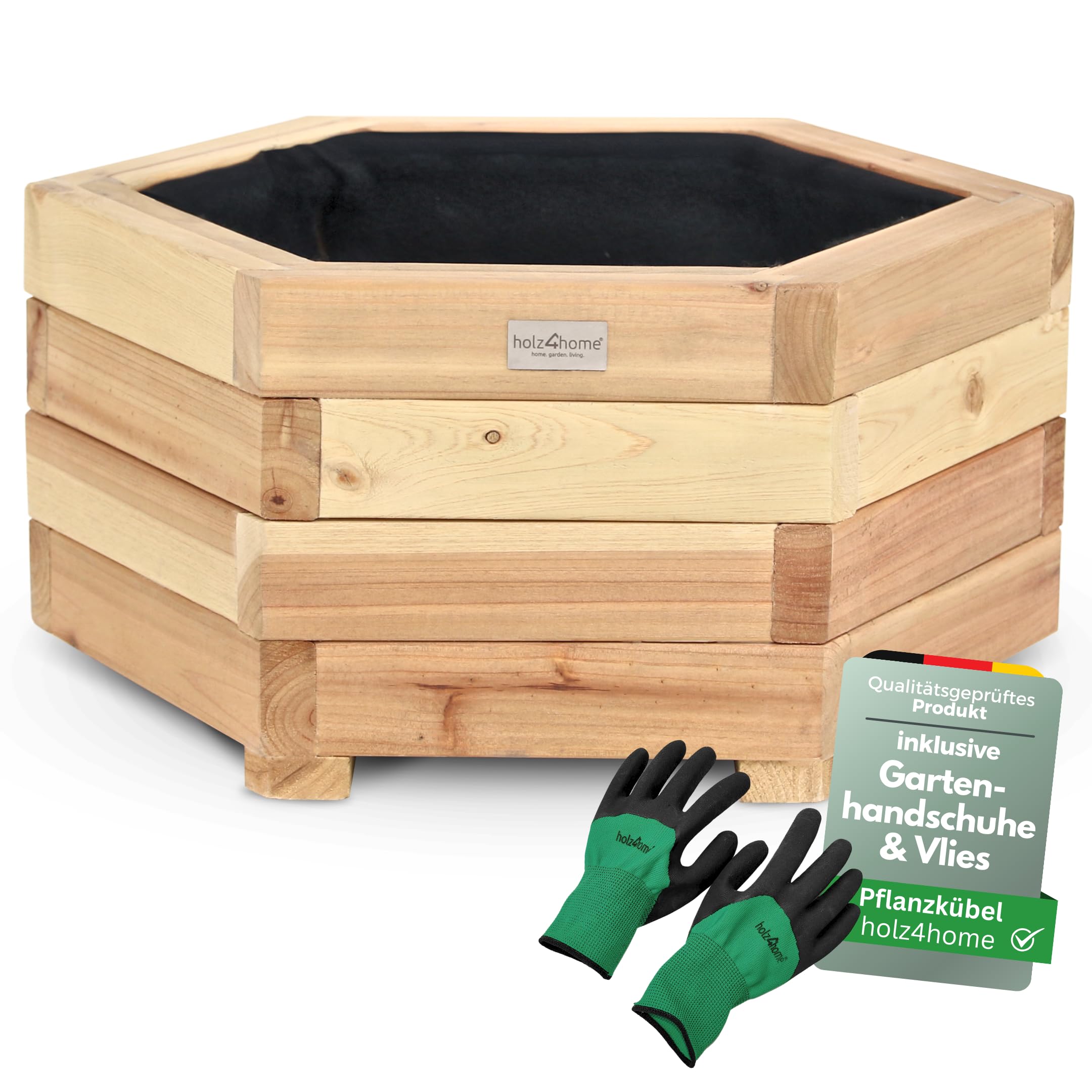 holz4home Outdoor Pflanzkbel S I 6-Eckig aus Tannenholz I inkl.  Gartenhandschuhe & Vlies I Blumentopf Terrasse aus Holz I Pflanzkasten  Pflanztopf ...