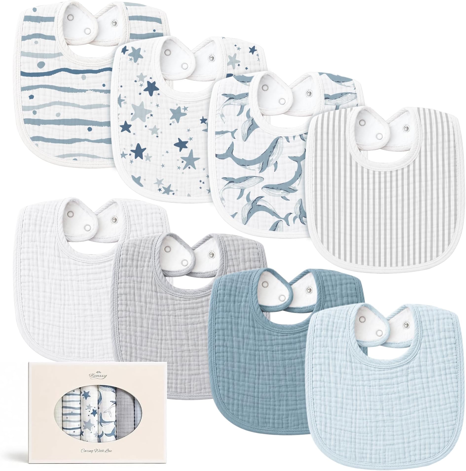 8-Pack Muslin Baby Bibs, Adjustable Fit for Drooling and Teething