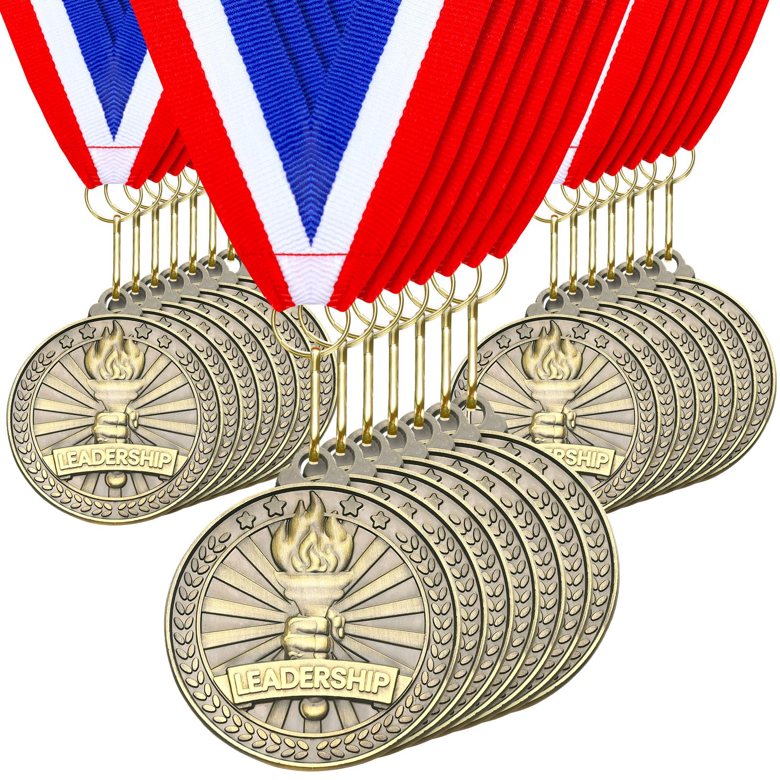Quelay 30 medallas de premio de 2 pulgadas, medallas de oro a granel con cintas para el cuello, trofeo de metal, regalo para torneos, competiciones, fiestas, niños y adultos (liderazgo)