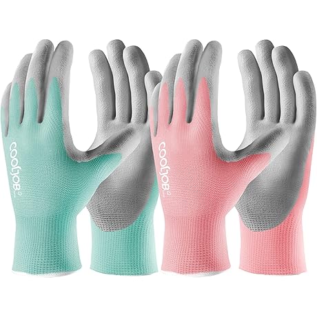 COOLJOB 6 Pairs Gardening Gloves, Pink & Blue, Small Size