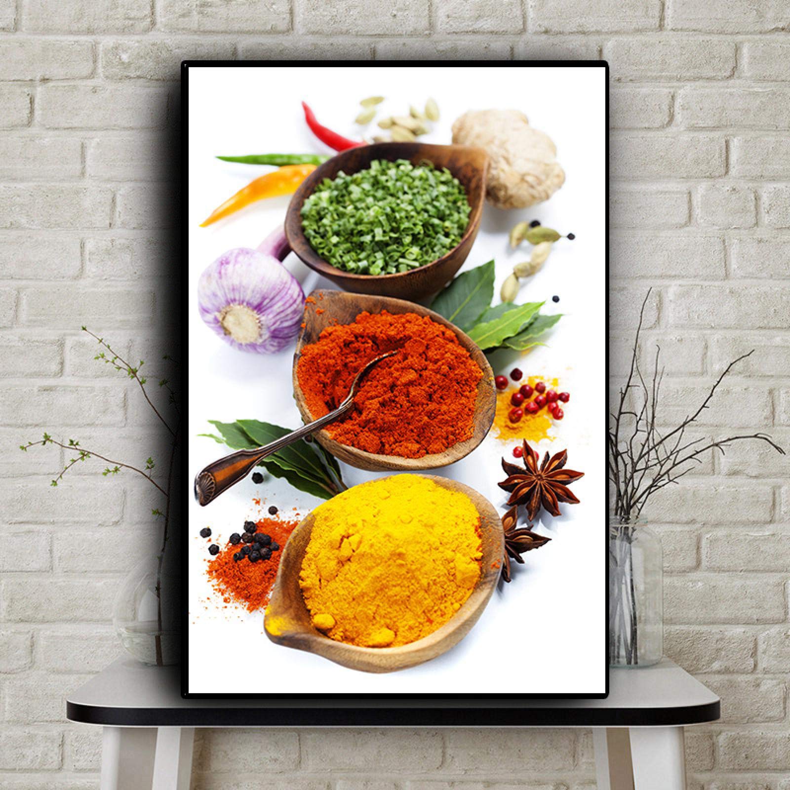 Toile cuisine grains et épices poster mural 60x80cm de décoration moderne