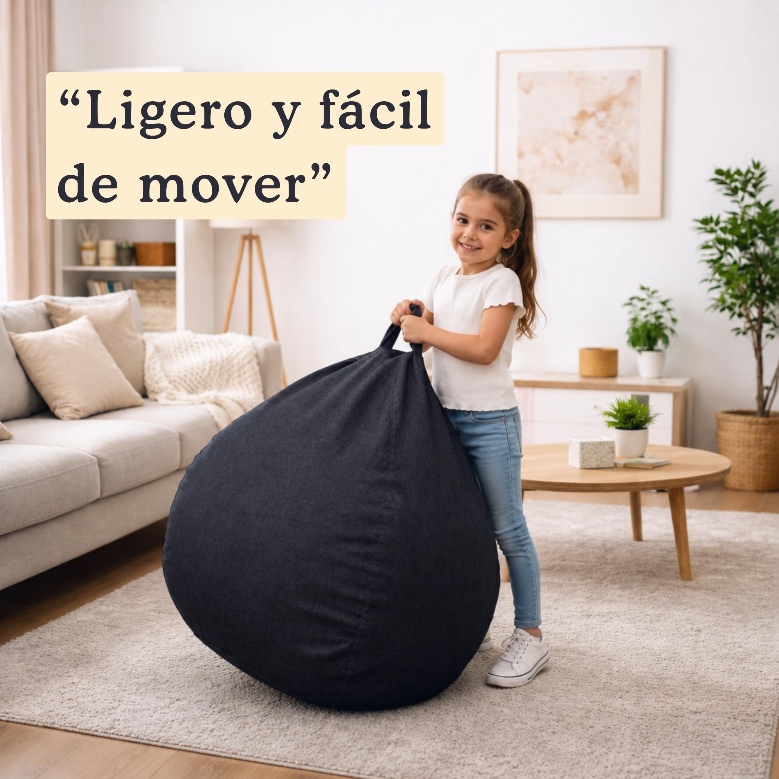bananair - Puff Salon con Relleno Incluído - Suave y Cómodo - Funda Lavable a Máquina - Puff Pera Práctico y Fácil de Transportar - Bean Bag Versátil, Puff Gamer, Niños (80 x 70 cm, Negro)