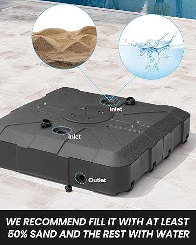 Miniatura 6 de Crestlive Products Base de sombrilla con ruedas, soporte voladizo para patio, relleno de agua y arena con peso de hasta 300 libras, base cuadrada