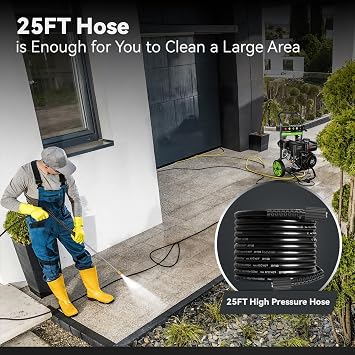 Professional 4200PSI 4GPM 212CC Gas Exterior Cleaner, 7.0HP Commercial Gas Washing Machine with 1L Foam Bottle 8 Wheels 5 Nozzles 25FT Hose for Home Car Driveway Yard (EPA/CARB/ETL Compliant), Black
