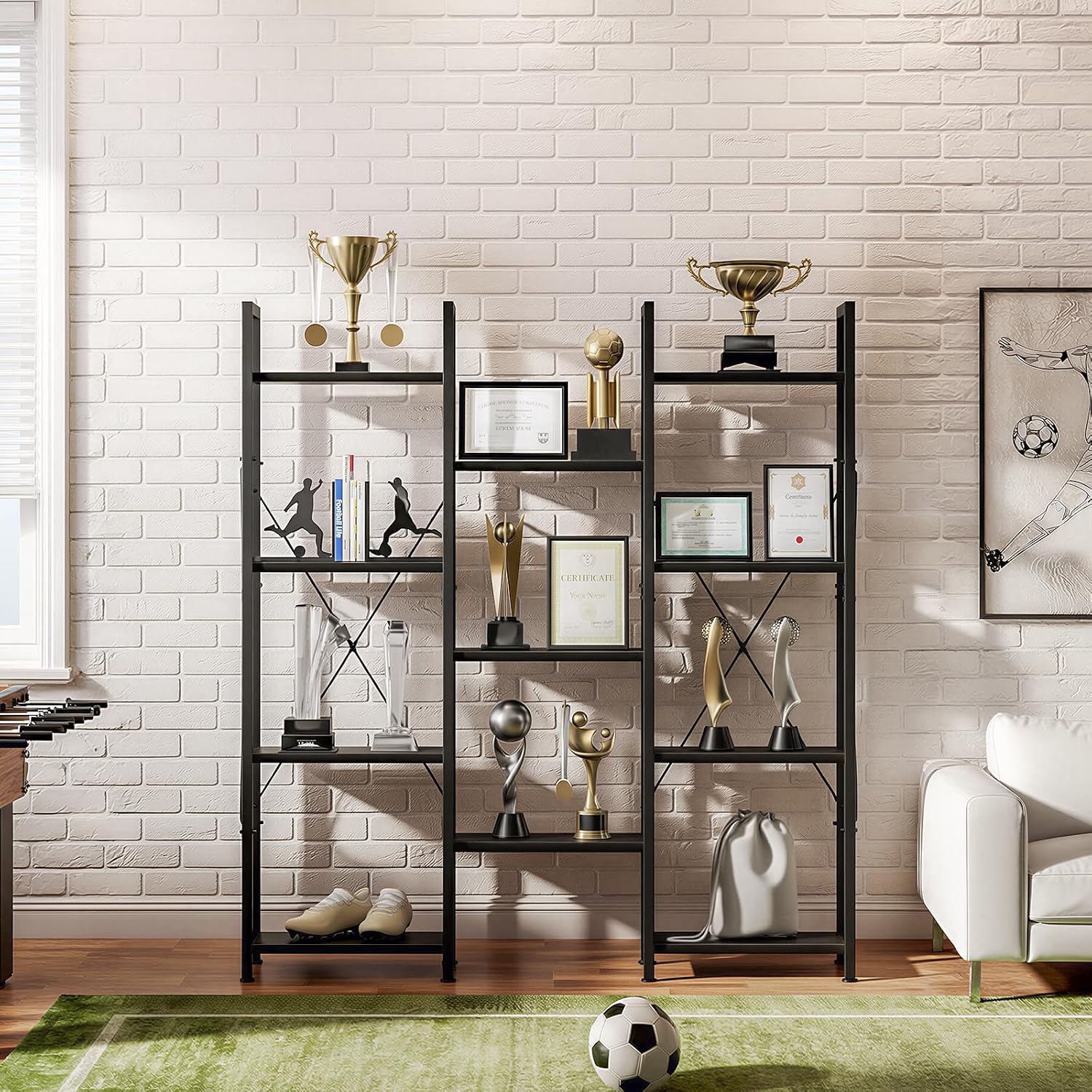 NUMENN Triple Bookshelf, 4-Tier Bookcase with 11 Display Shelves, Black image 4