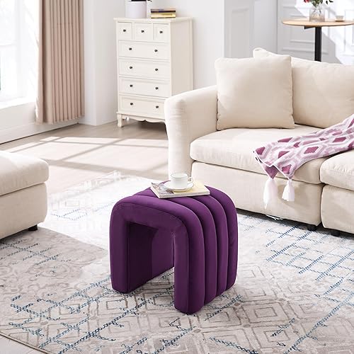 Miniatura 13 de ONEVOG Puf otomano blanco, reposapiés para sofá de 18 pulgadas, bonitas sillas de tocador para maquillaje, tela suave y marco resistente, decoración