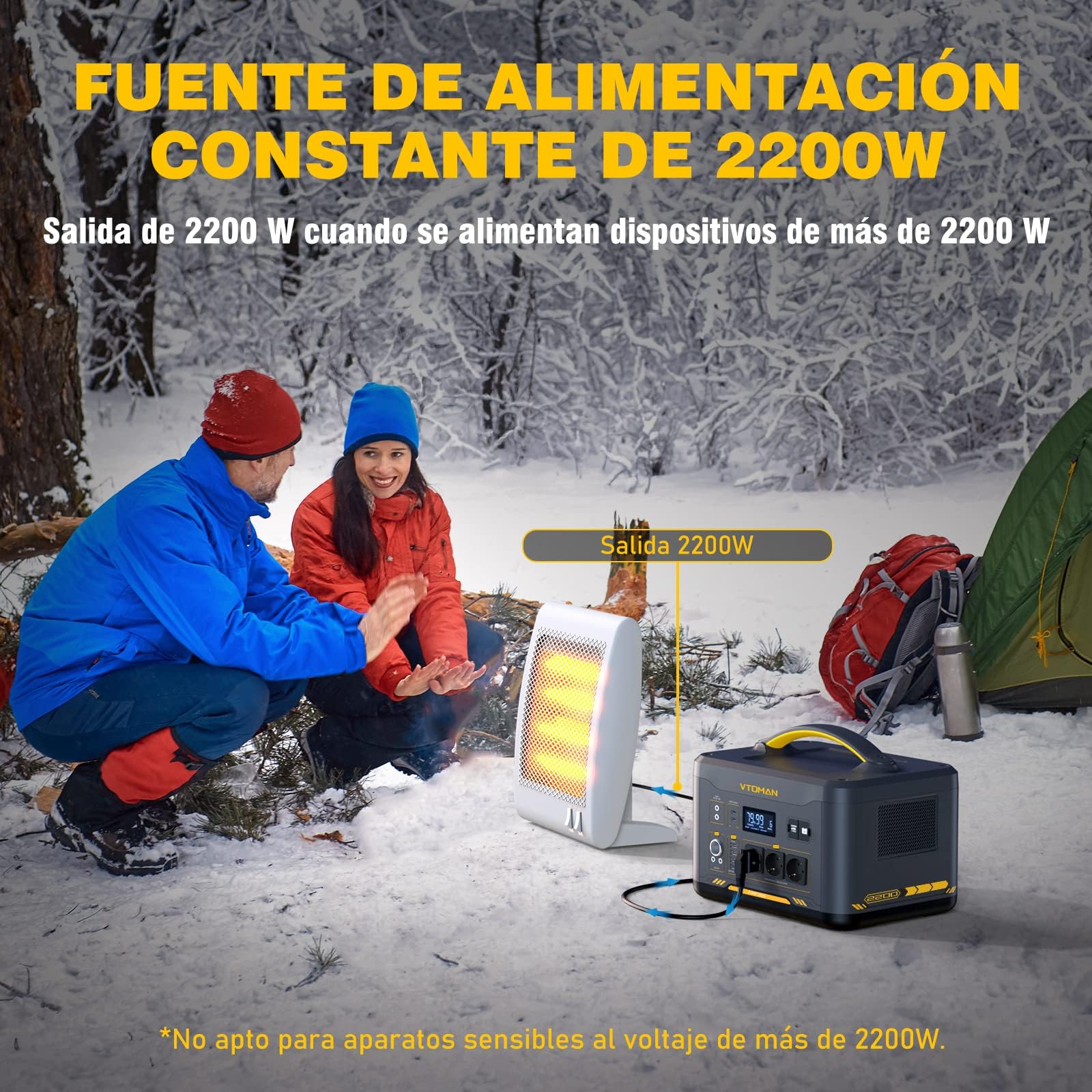 VTOMAN Jump 2200 Estación de Energía Portátil, 2200W 1548Wh Generador Solar con LFP Batería, 3 Salidas CC de y 3 CA de 2200W (Pico 4400W), Capacidad Ampliable a 3096Wh para Acampadas y Emergencias