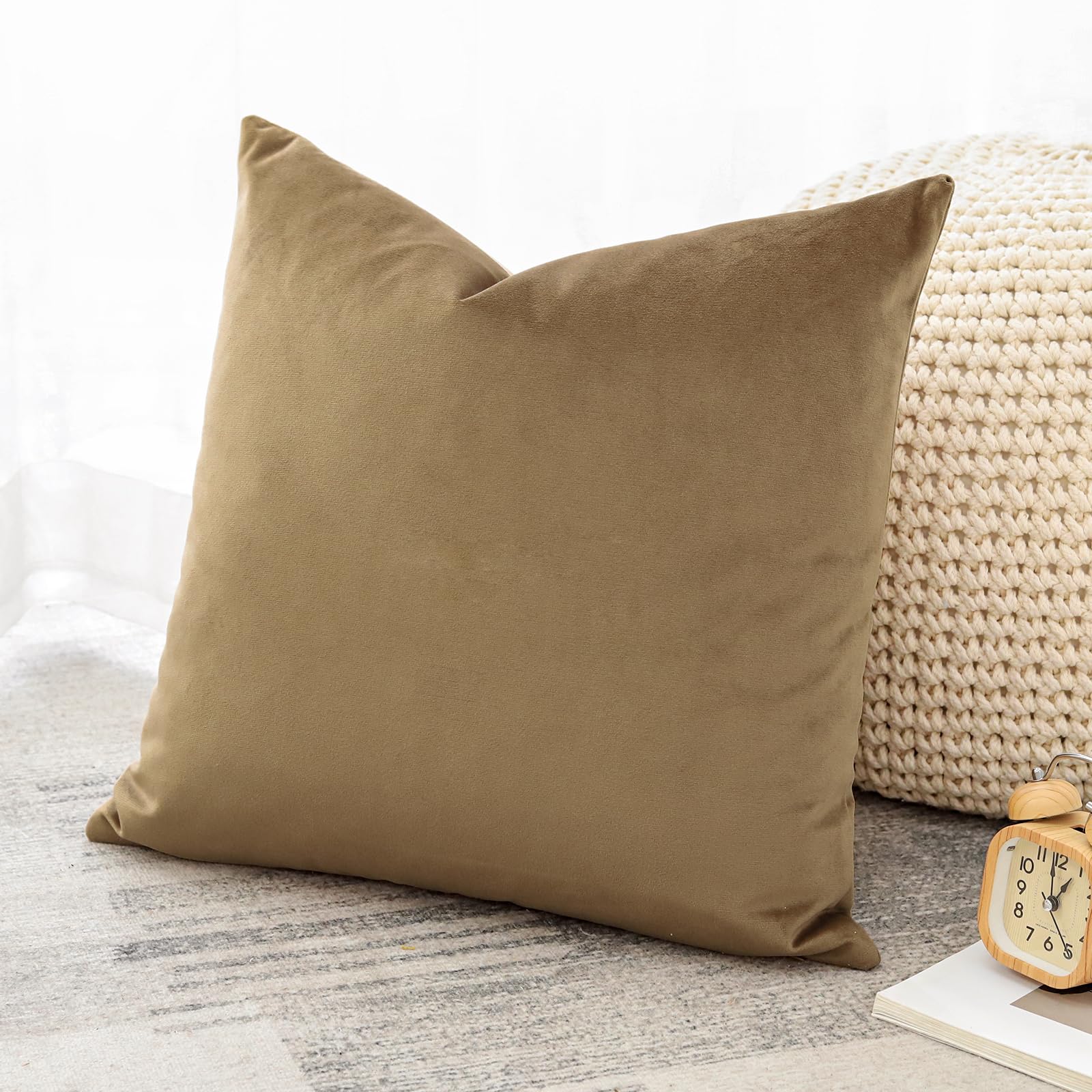 Artscope Luxury Velvet Cushion Covers Decorative Square Pillowcases Soft Solid Cushion Cases for Couch Sofa Bedroom Home Decor 45x45cm Golden Brown - Image 2