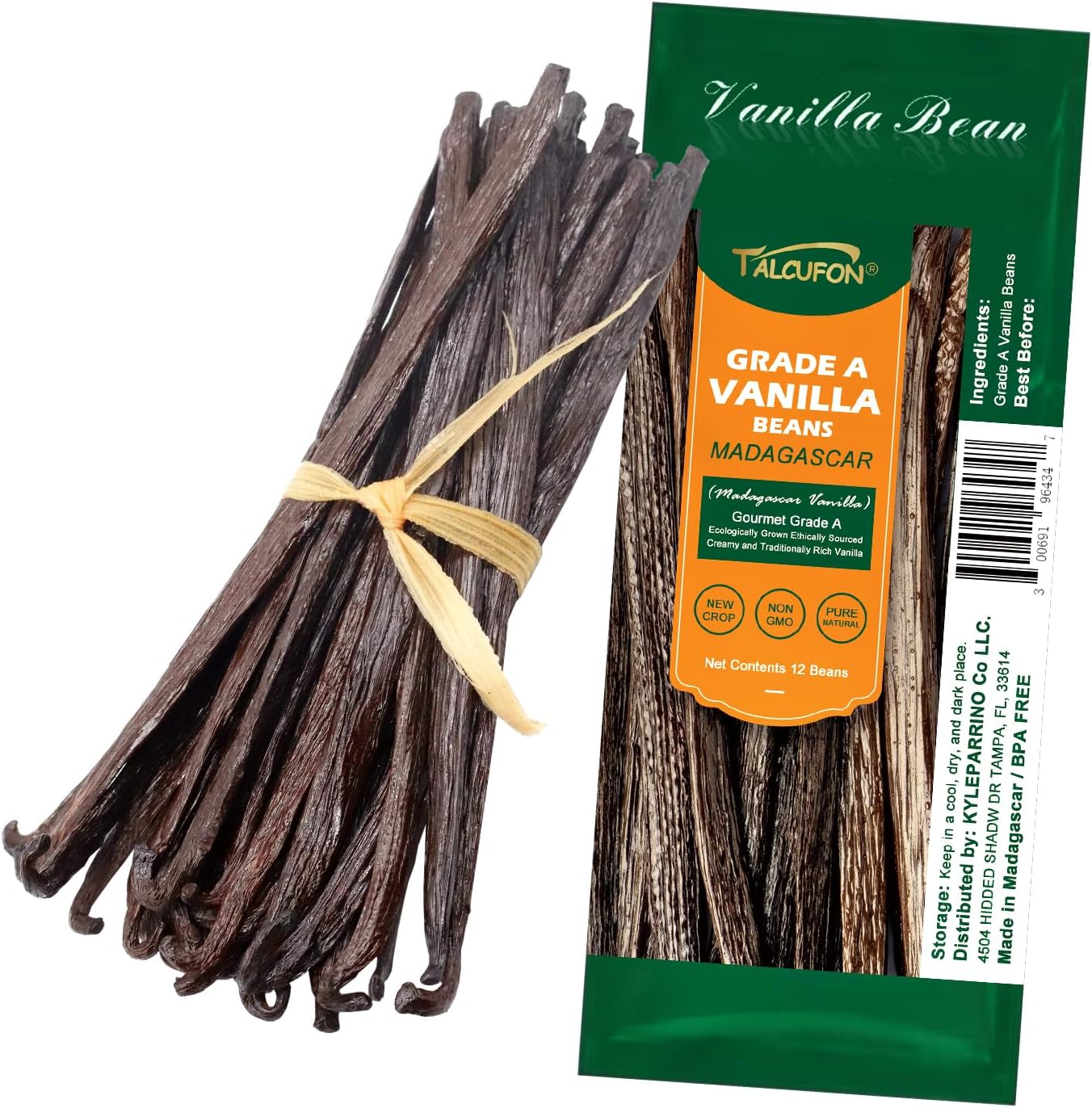 TALCUFON 12 Madagascar Origin Vanilla Beans Grade A Whole Vanilla Pods for Vanilla Extract and Baking
