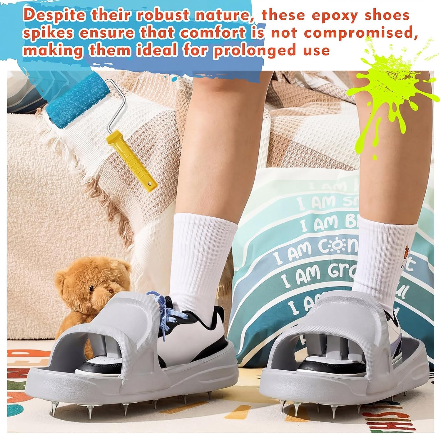 Cutecrop Epoxy Shoes Spike Shoes for Epoxy Flooring Coating, Slip-on Design, Safe Walking on Floor Leveling Materials Self Leveling Cement Concrete Resin(X-Large, Shoe Size 11-16, Gray)
