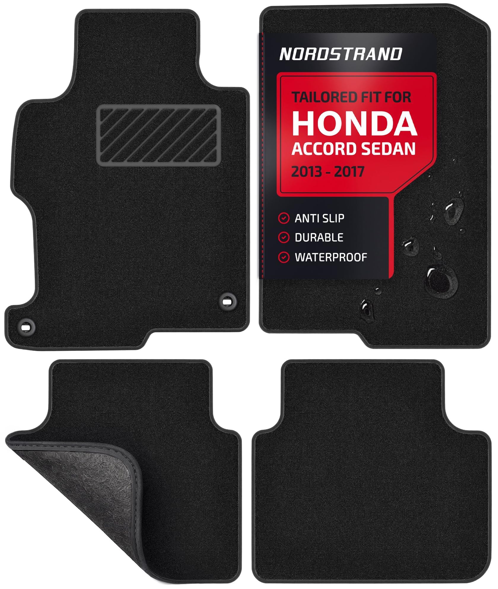 Floor Mats for Honda Accord 2013 2014 2015 2016 2017 Sedan - Tailored 3D Fit - Front & Rear Set of 4 - Anti-Slip Backing - 30oz Carpet Mat Heavy Duty - All Weather Car Liner Floormats