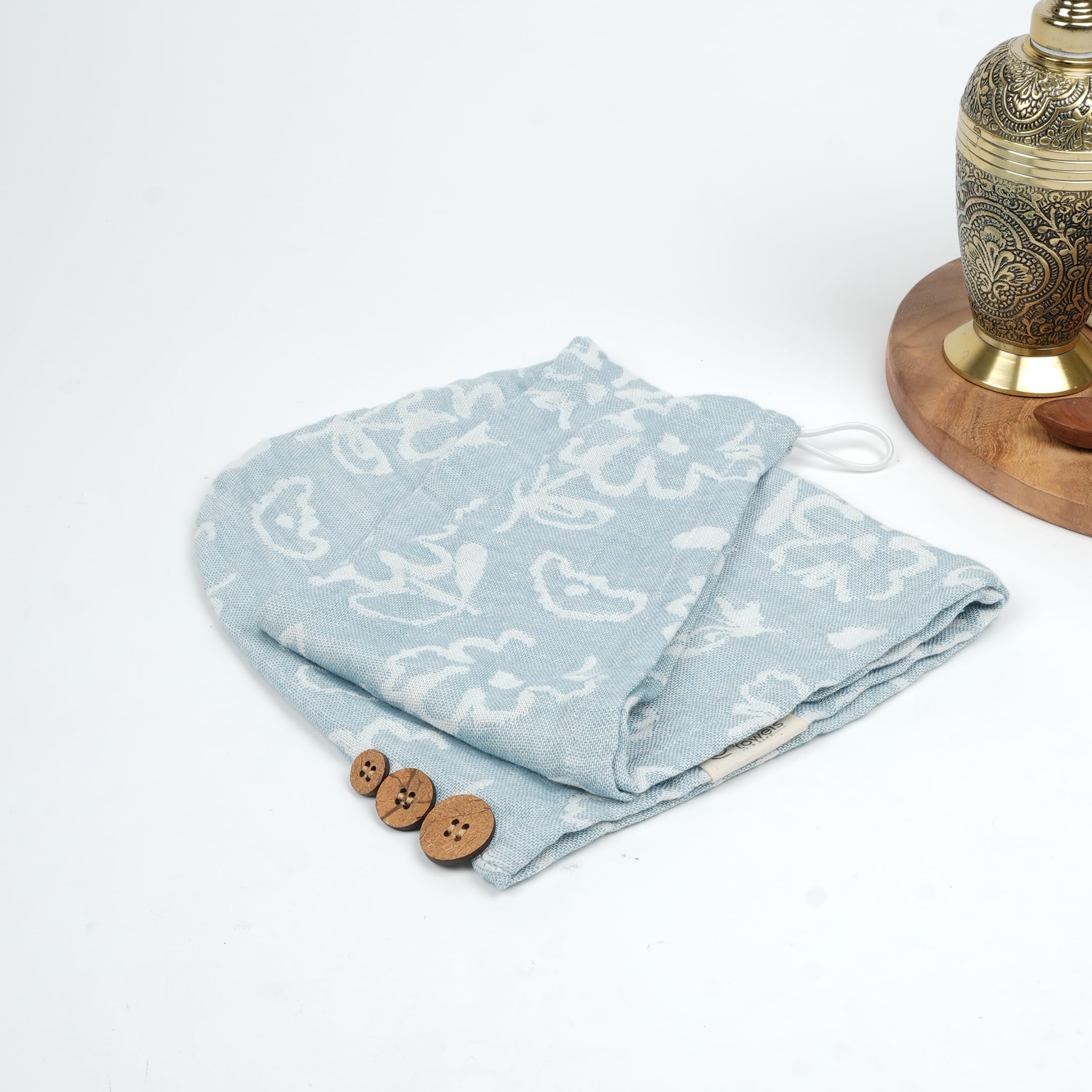 Doctor Towels, World's First Banana Floral Hair Towel Wrap for Women | 200 GSM Anti-Frizz Quick Dry Hair Towel for Women with Button for Long & Short Hair | Pack of 1 – Chalk Blue 2