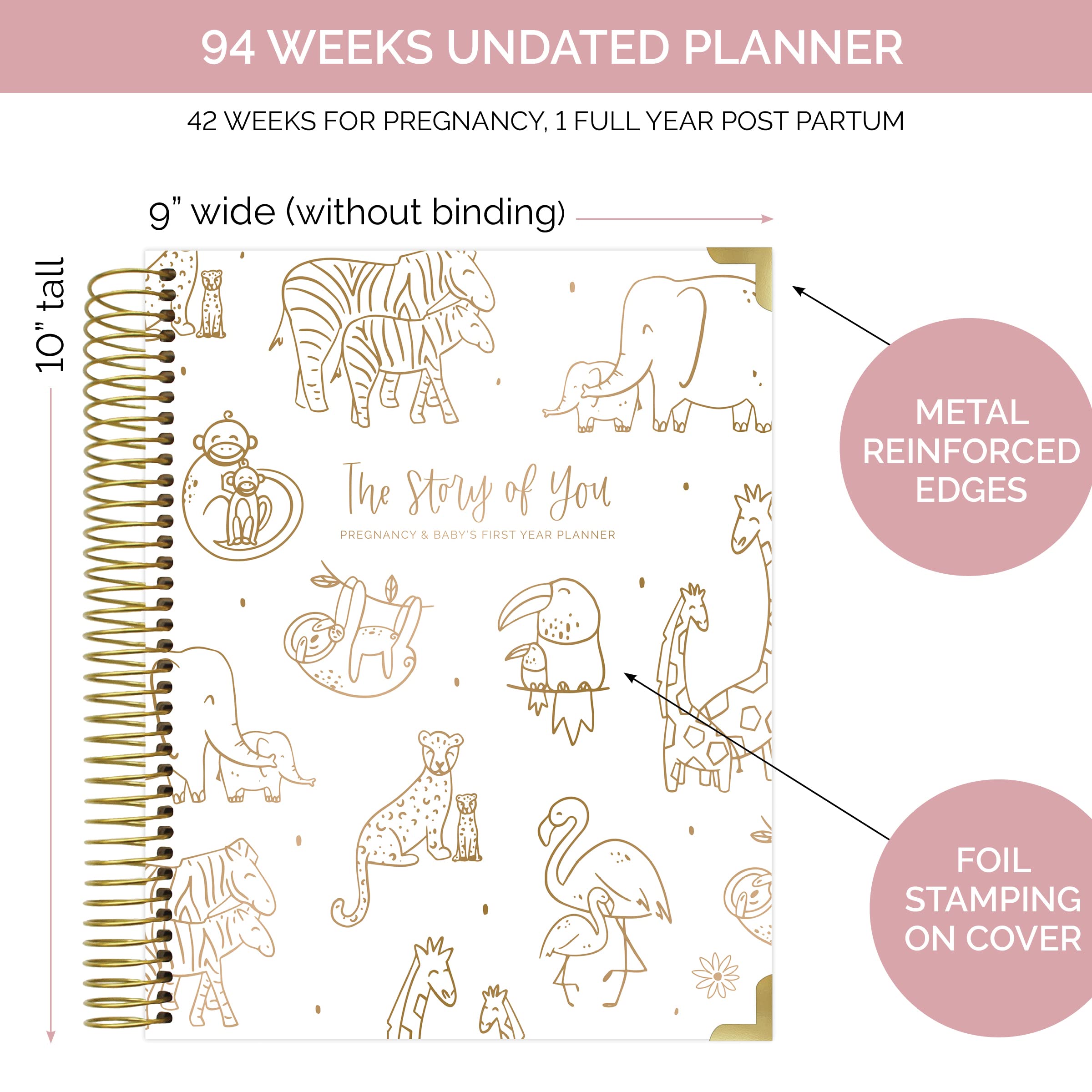 bloom daily planners Nowy kalendarz ciążowy i na pierwszy rok dziecka, planer i pamiętnik z naklejkami, twarda okładka, organizer, do scrapbookingu, bez daty, 20 x 25 cm, The Story of You