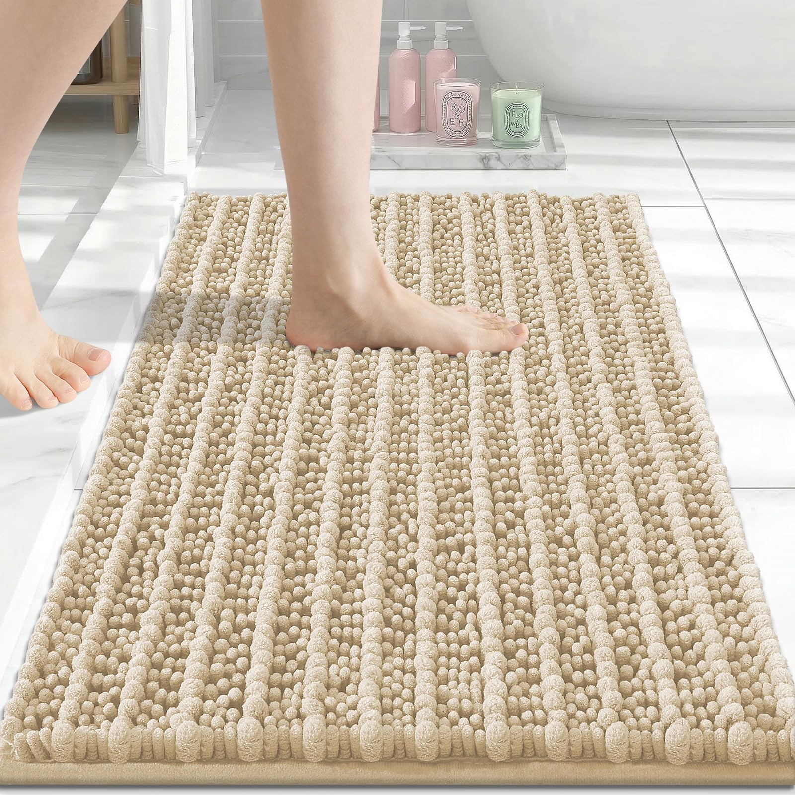 Arotive Bathroom Rugs Mat 24x16, Soft Absorbent Chenille Shaggy Bath Mat