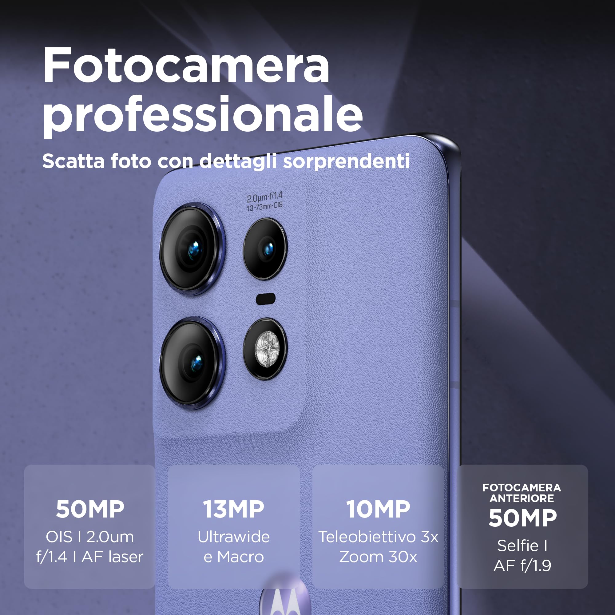 Motorola Moto Edge 50 Pro (Display 6.67''Super HD 144Hz, 50+13+10MP, 4500 mAh ricarica Turbo Power 125W, 12/512GB, Dual SIM, IP68, NFC, Android 14, caricatore da 125W ecover confezione), Luxe Lavander