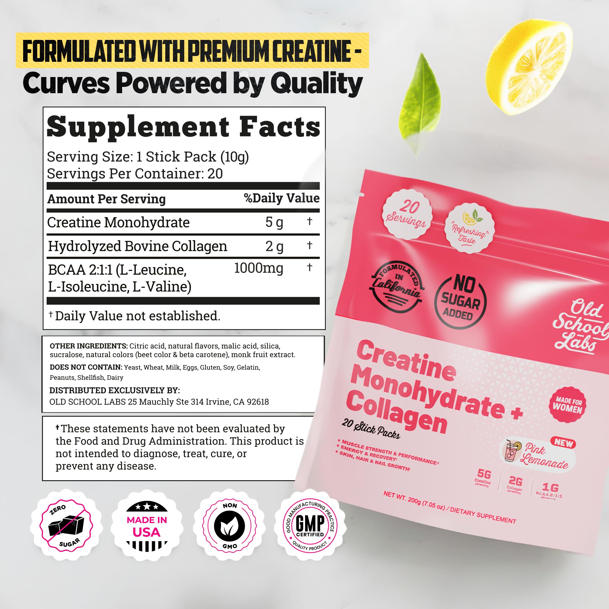 Old School Labs Creatine for Women with Collagen and BCAA, Pink Lemonade — Amazon image 8