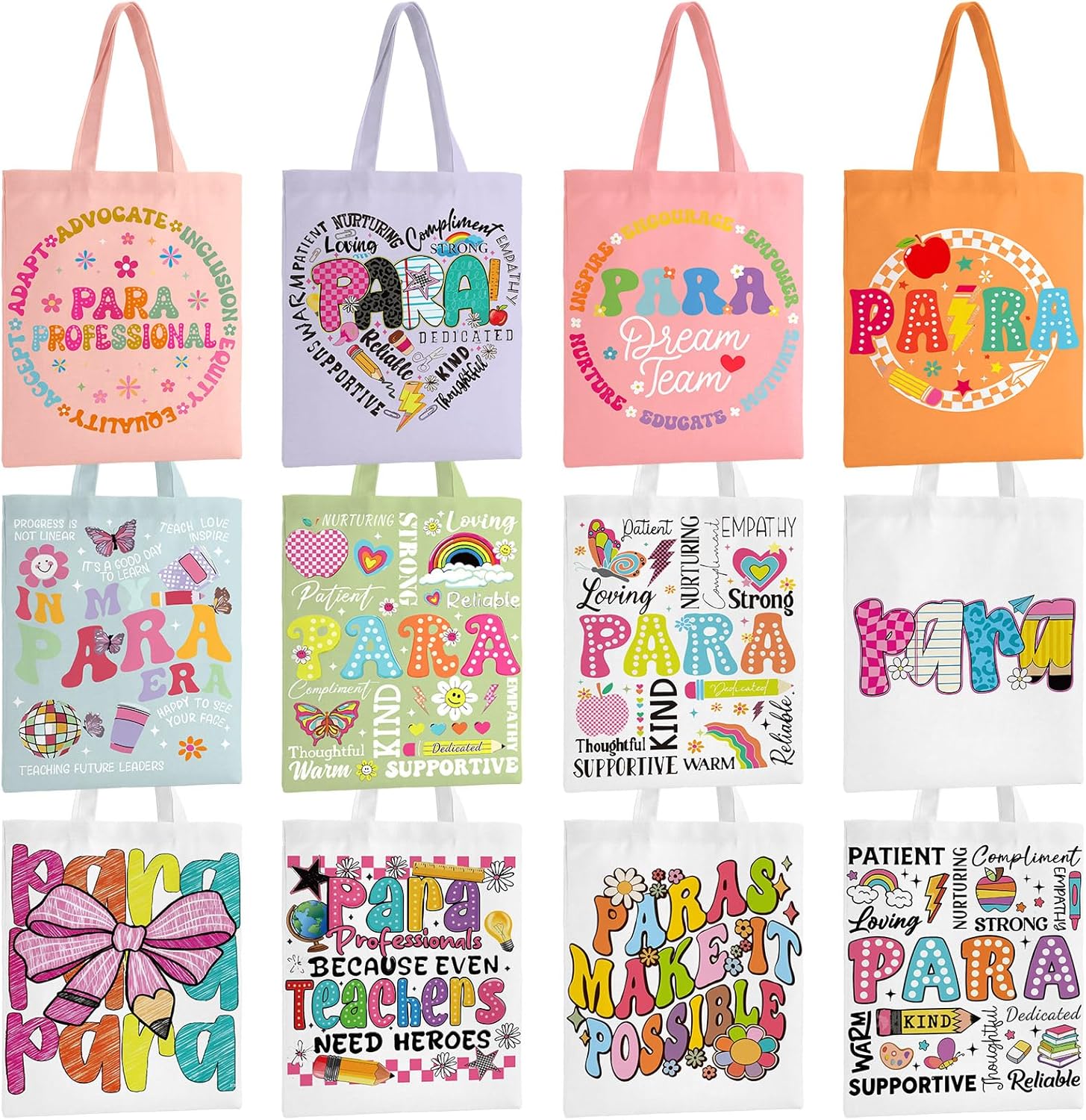 Hillban 12 Pcs Paraprofessional Appreciation Gifts for Women Para Appreciation Tote Bag Thank You Retirement Presents