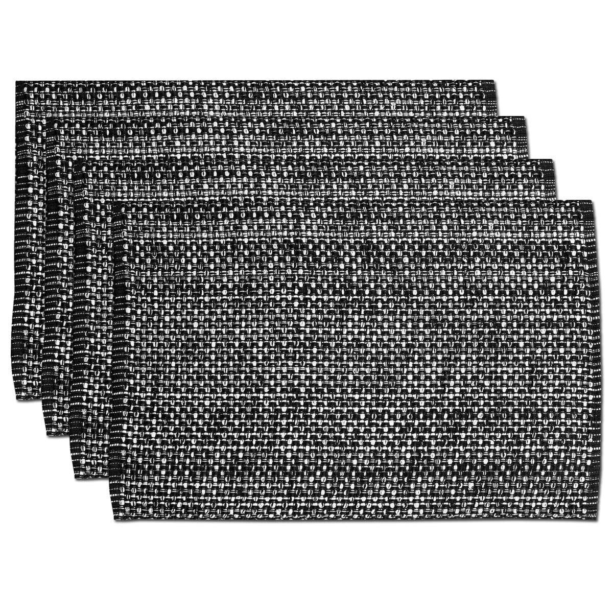 Sweet Home Collection コットン100%プレースマット ダイニングルーム用 長方形 ツートン織生地 10インチ x 19インチ ソフトで丈夫なテーブルマットセット 4枚セット ブラック