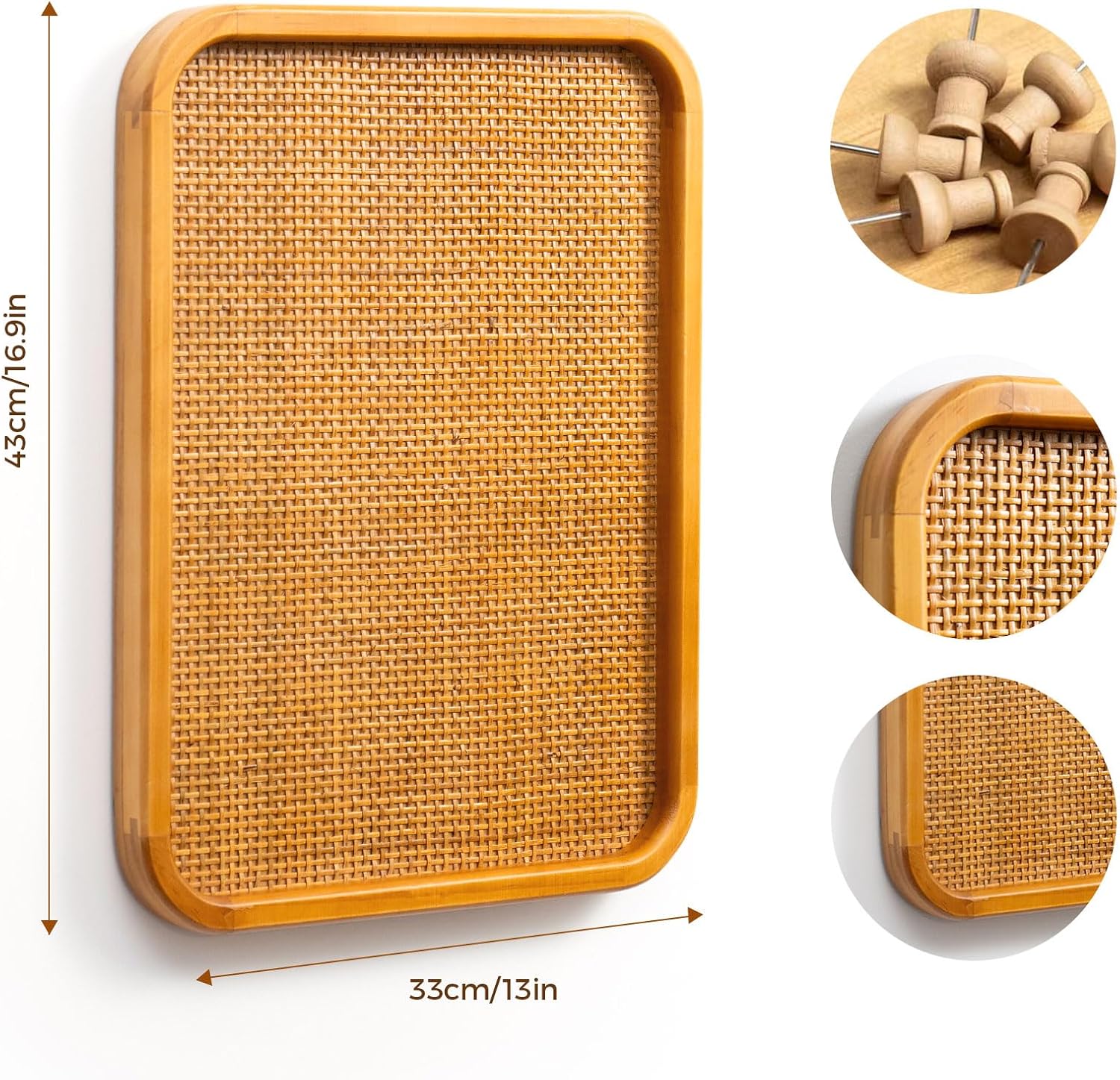 Rattan Bulletin Board with Wooden Frame,13"x17"Cork Board for Walls,Notes & Vision Boards, Wall-Mounted Decorative Cork Board for Home Office & Bedroom