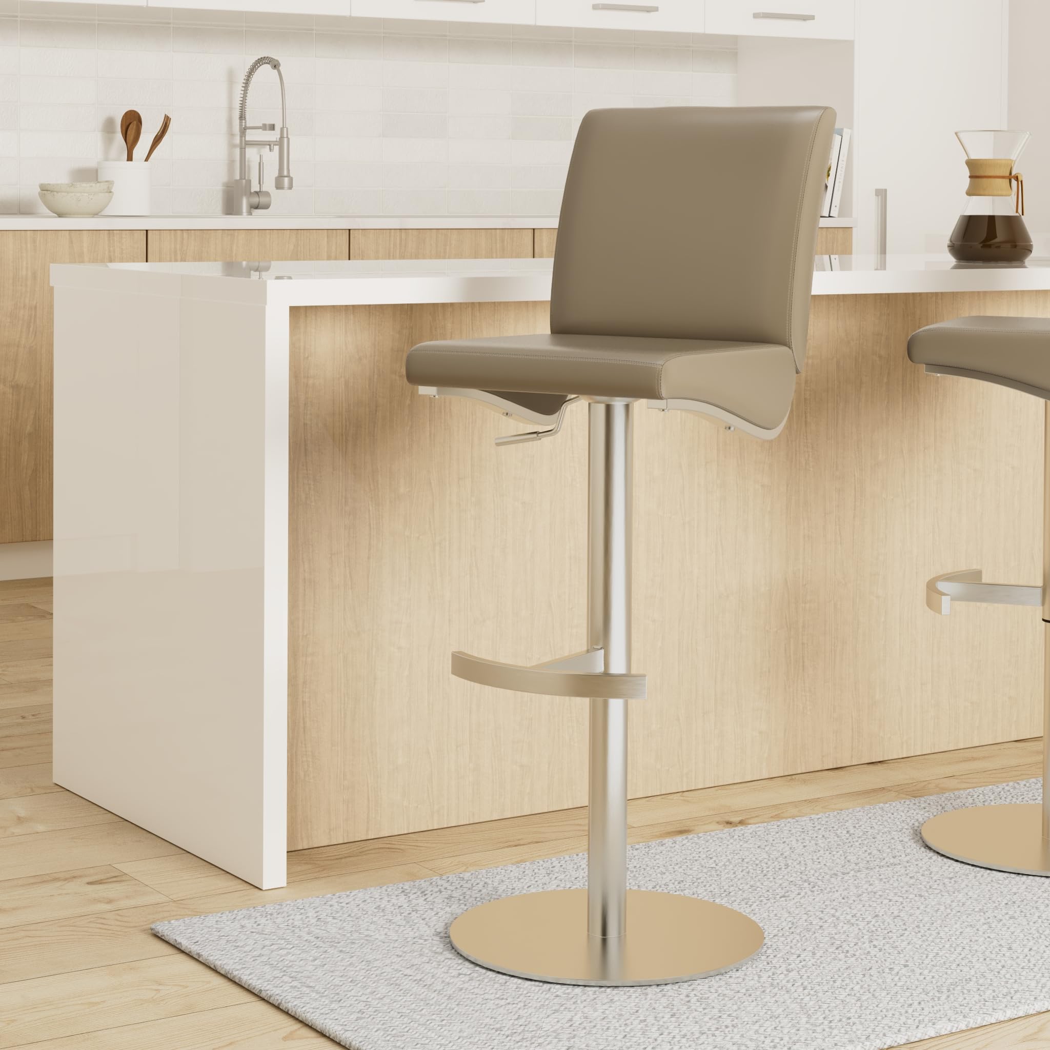 Robas Lund Barhocker Leder Cappuccino mit Lehne Barstuhl drehbar 360 Grad, Hocker höhenverstellbar, DI.AZ
