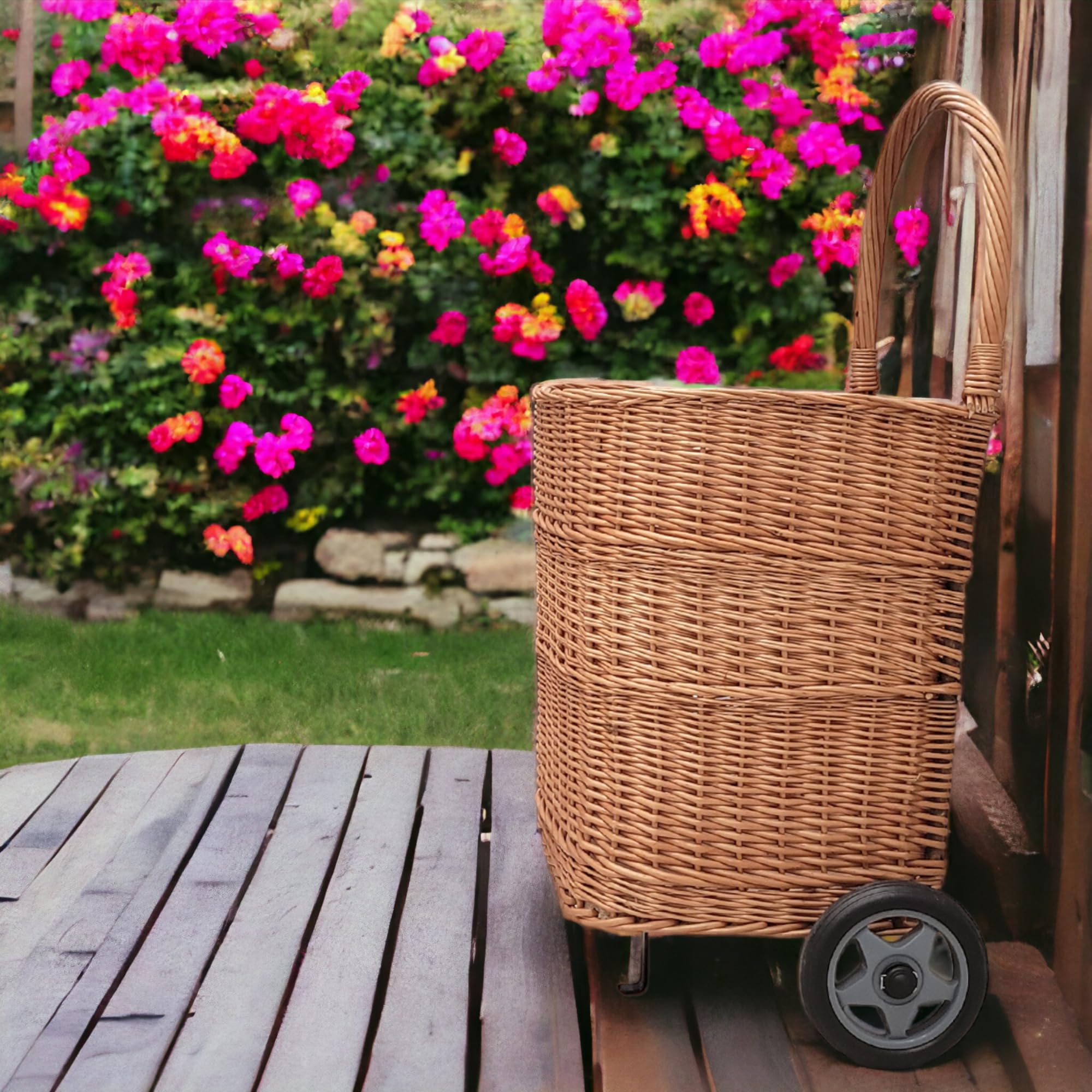 Carrello per la spesa – Cestino per il trasporto in vimini con ruote per la spesa o per legno – Carrello leggero – Cestino in legno in vimini