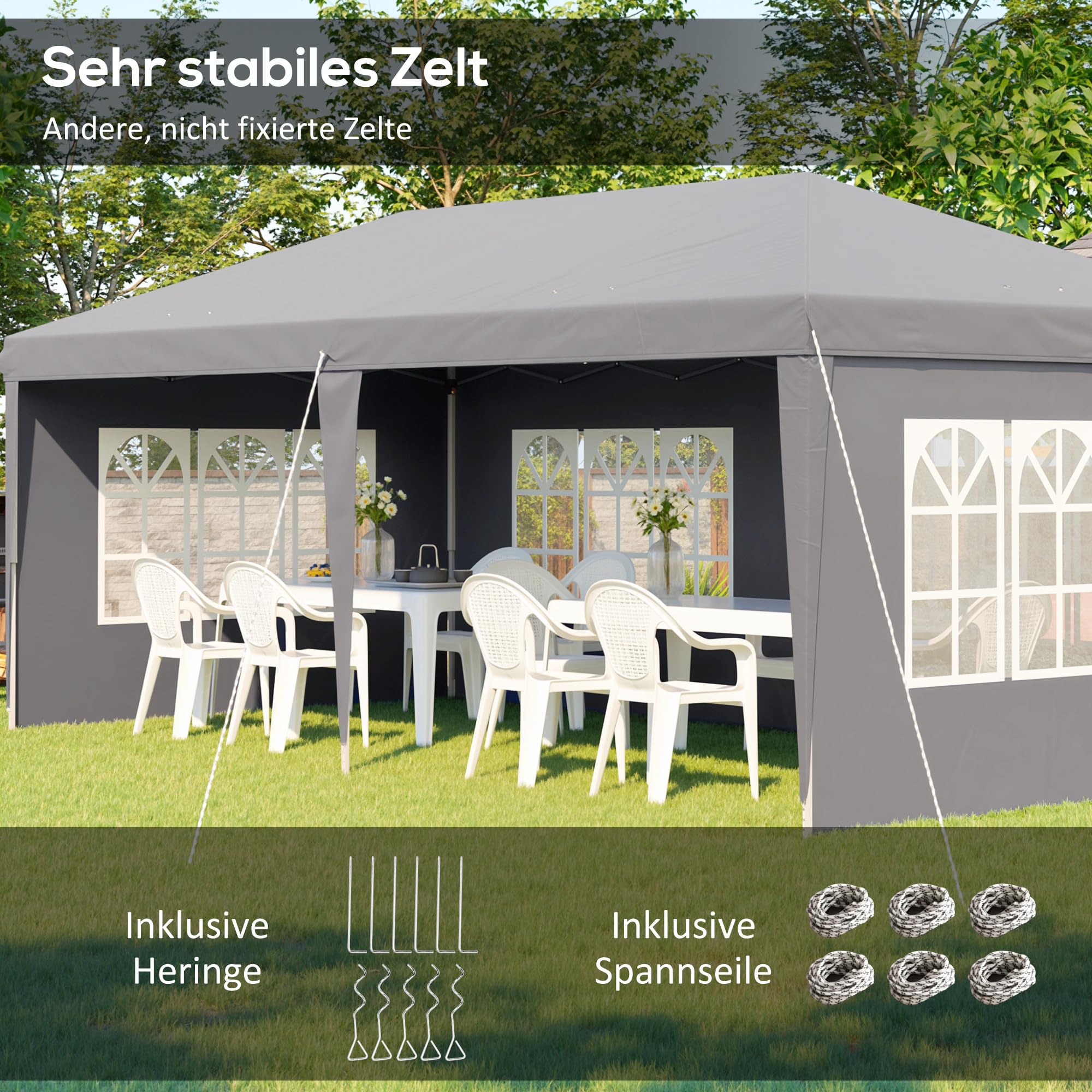 Outsunny Pawilon ok. 3 x 6 m, wodoszczelny, składany pawilon typu pop-up z 4 ścianami bocznymi, okno, namiot imprezowy z ochroną UV, pawilon ogrodowy Oxford, w zestawie torba transportowa, namiot