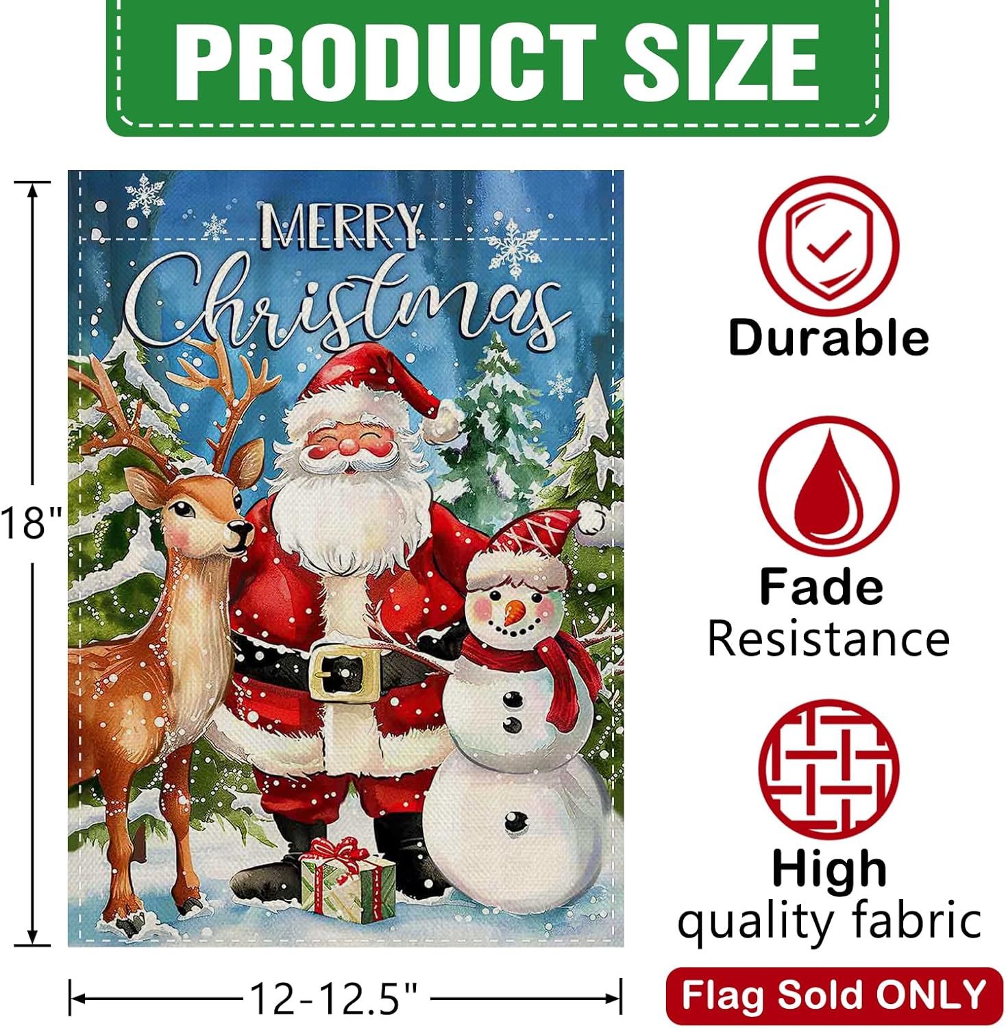 Dyrenson Merry Christmas Santa Claus Decorative Garden Flag, Xmas Reindeer Snowman Pine Tree Yard Outside Home Decoration, Winter Holiday Snowflake Burlap Outdoor Small Decor Double Sided 12 x 18 - Image 2